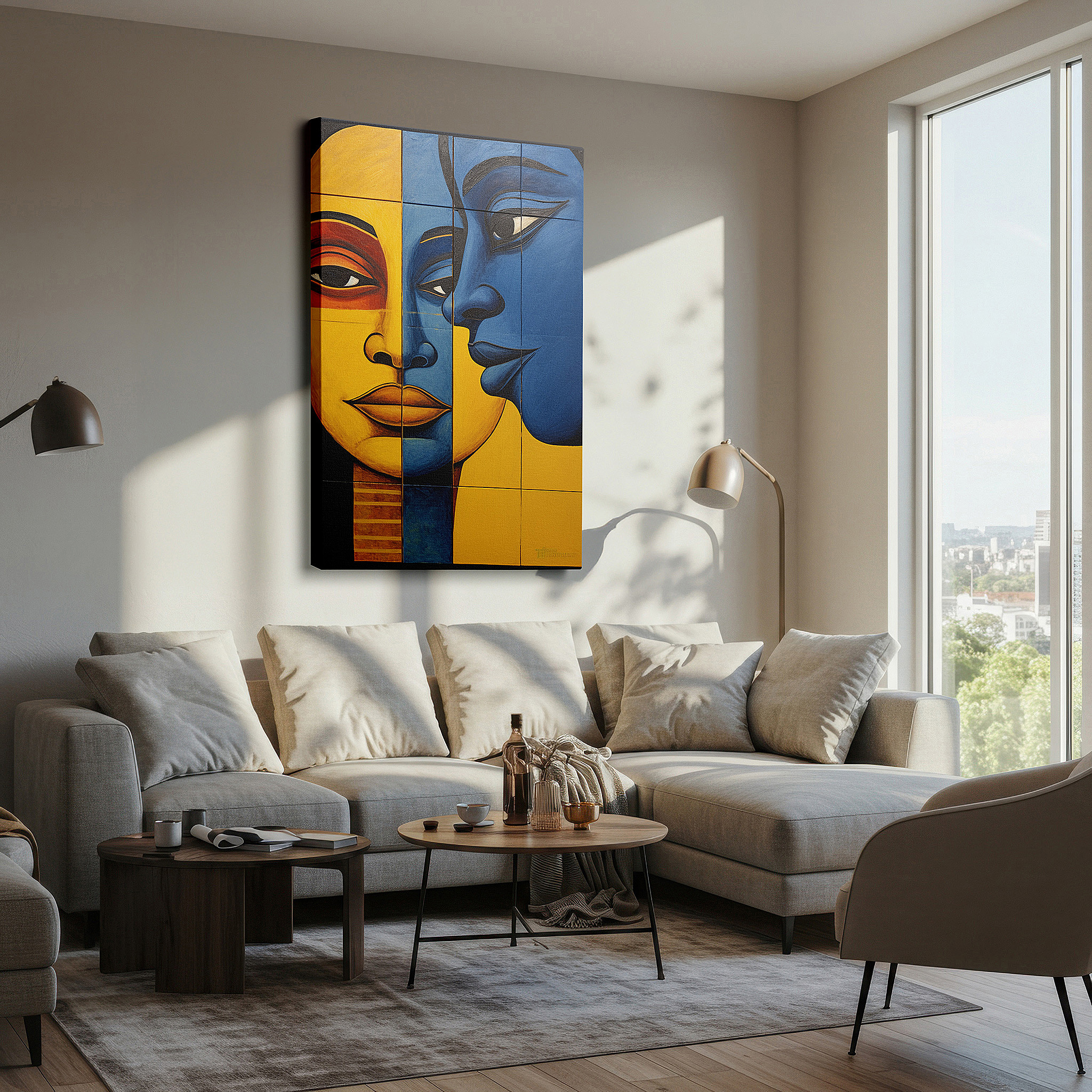 Available in 30×20 cm — a subtle addition to small personal spaces — celebrating cultural unity with vibrant split-face design: large wall art for offices, bedrooms, and living spaces
