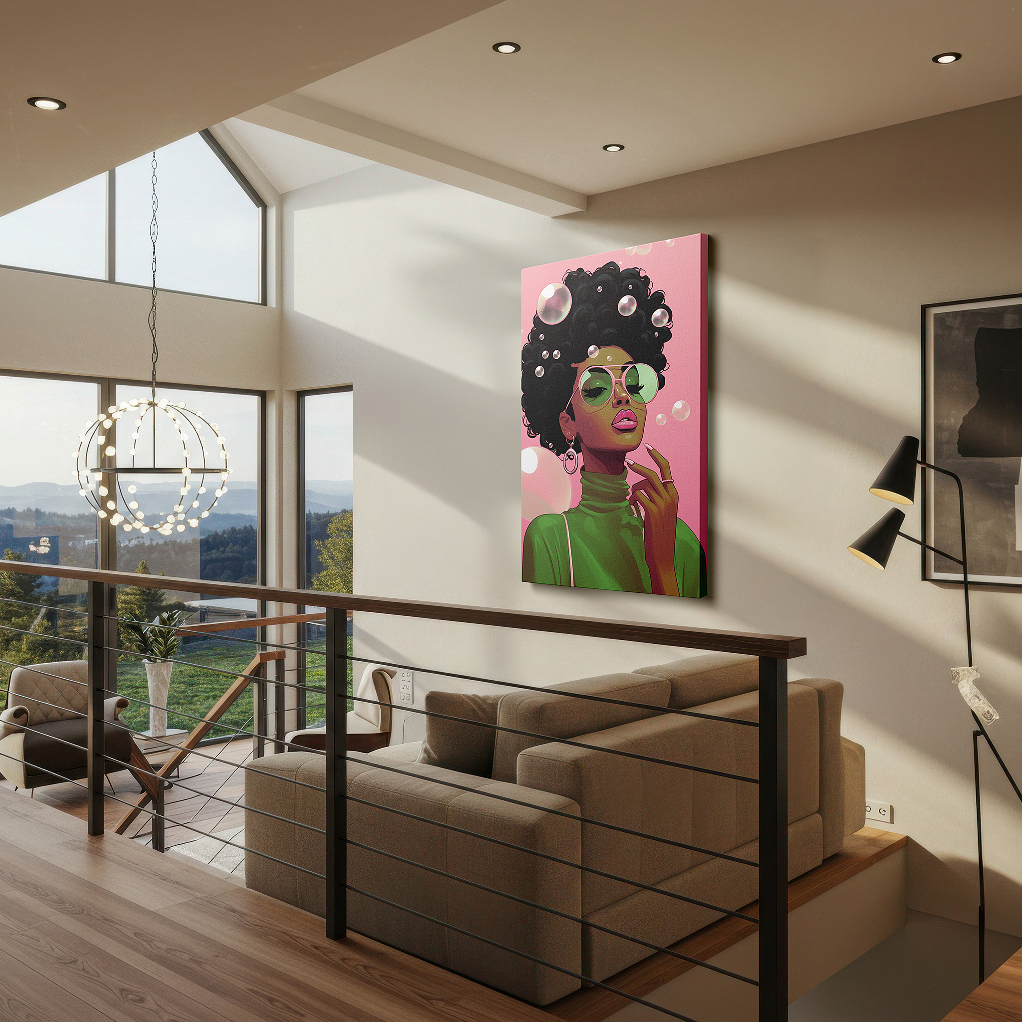 Available in 30×20 cm — a subtle addition to small personal spaces — contemporary women's confidence and style featuring bold bubbles: large canvas wall art for office, bedroom, and living room decor
