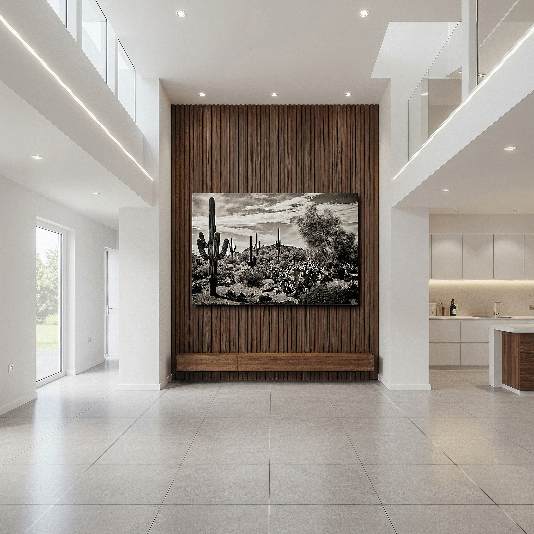 Available in 30×20 cm — a subtle addition to small personal spaces — desert majesty wall art: serene saguaro cacti, dramatic clouds, and rugged mountains - large canvas for office or bedroom decor