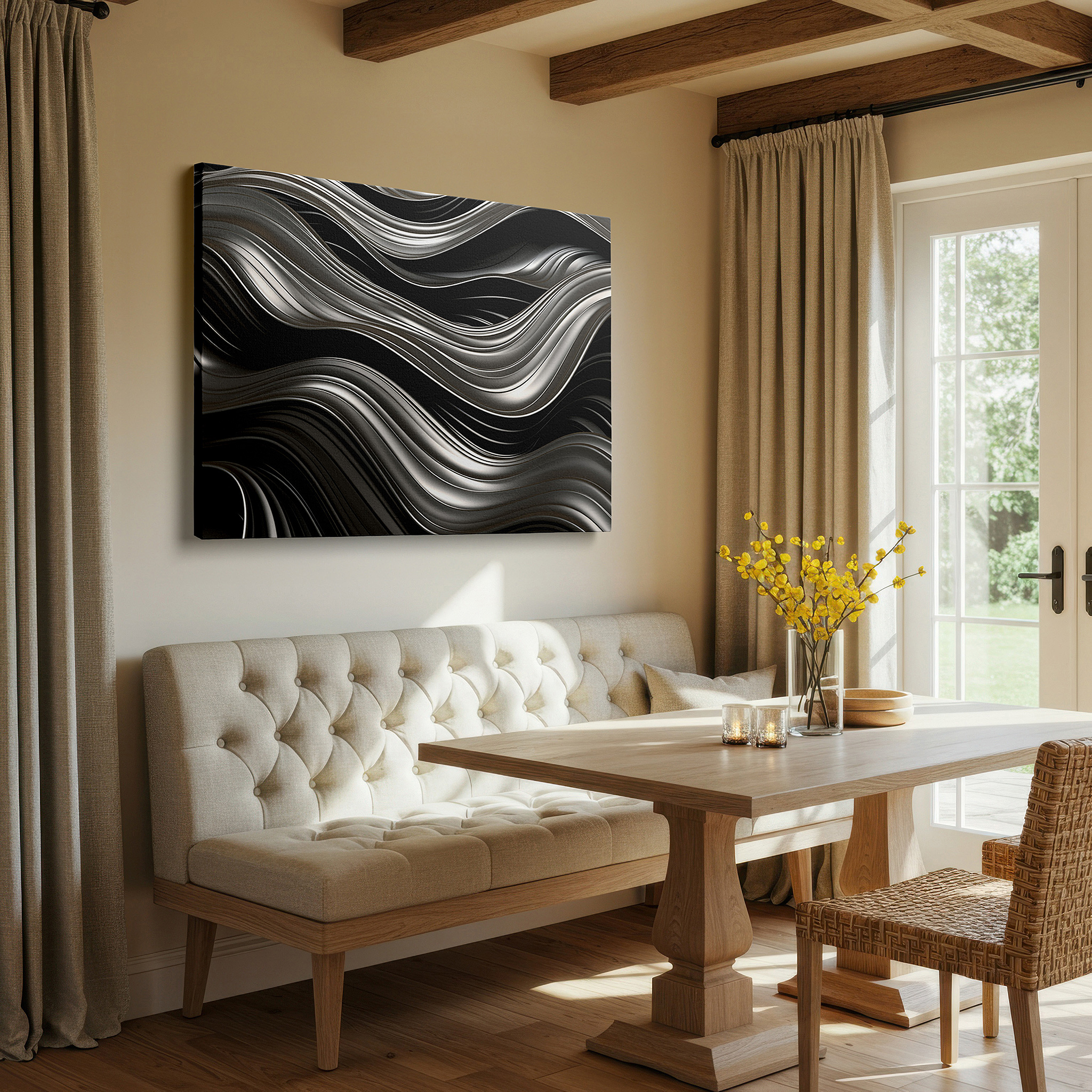 Available in 30×20 cm — a subtle addition to small personal spaces — dramatic black waves: a symphony of movement and light - large canvas wall art for office and bedroom decor