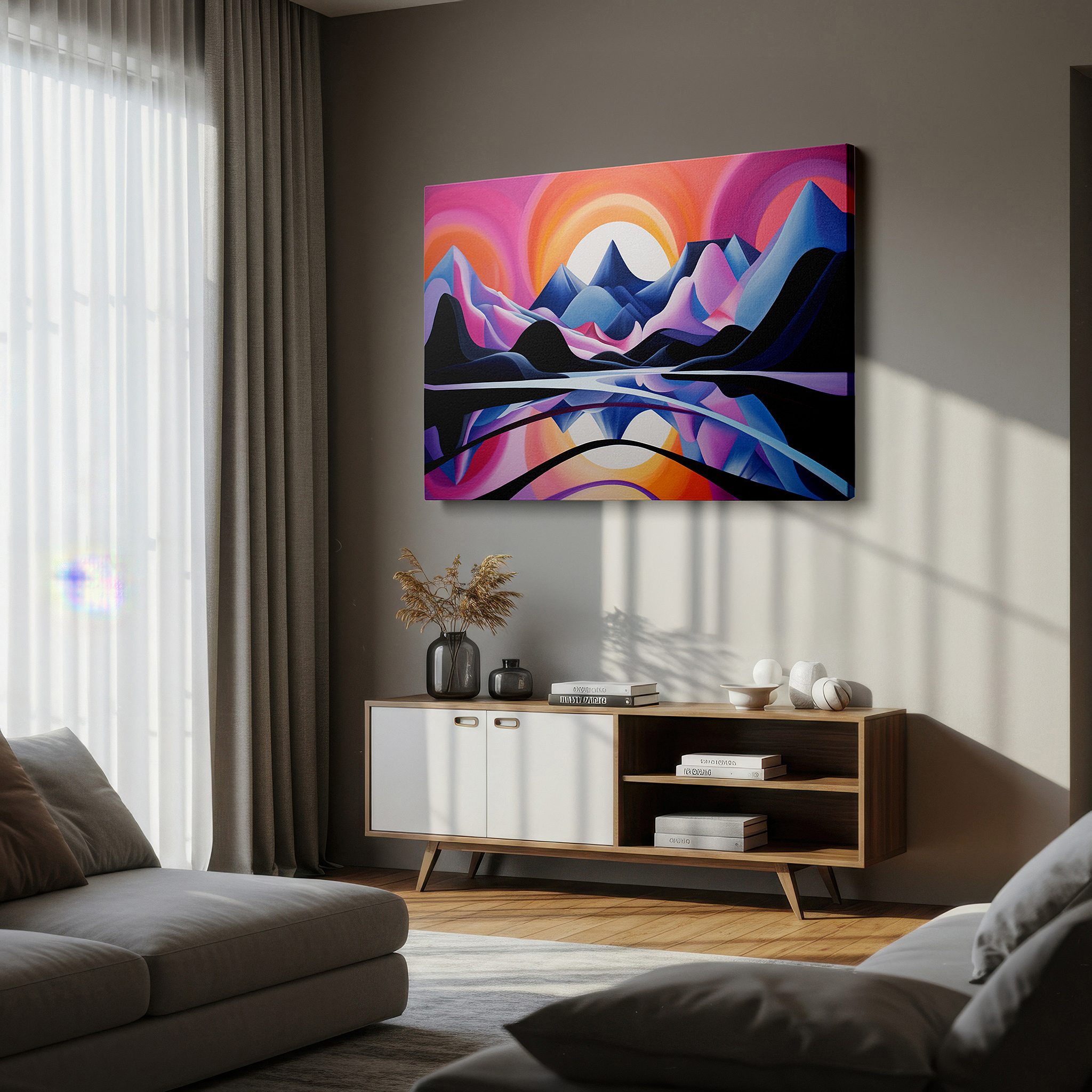 Available in 30×20 cm — a subtle addition to small personal spaces — dynamic nature: vivid mountains and serene waters large canvas wall art for office and bedroom decor