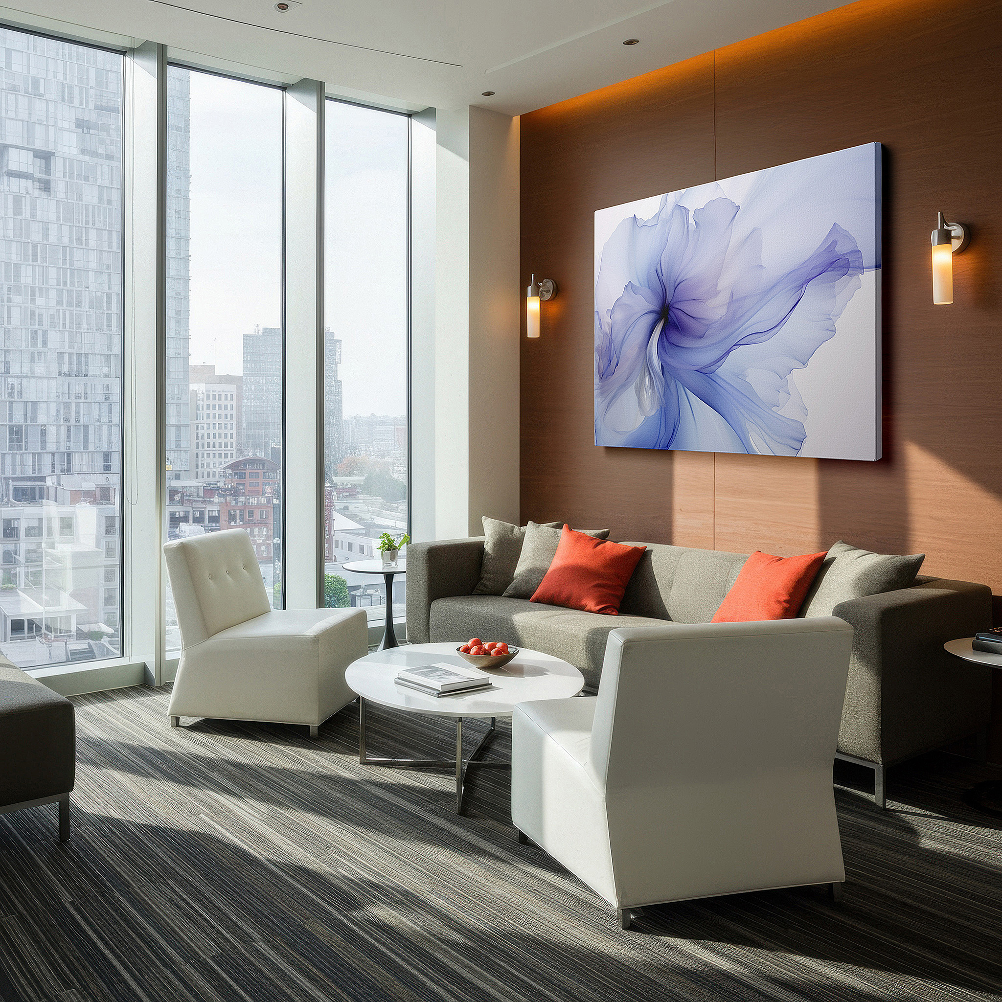 Available in 30×20 cm — a subtle addition to small personal spaces — enchanting abstract blue flower: elegant and tranquil large wall art, canvas decor for offices and bedrooms
