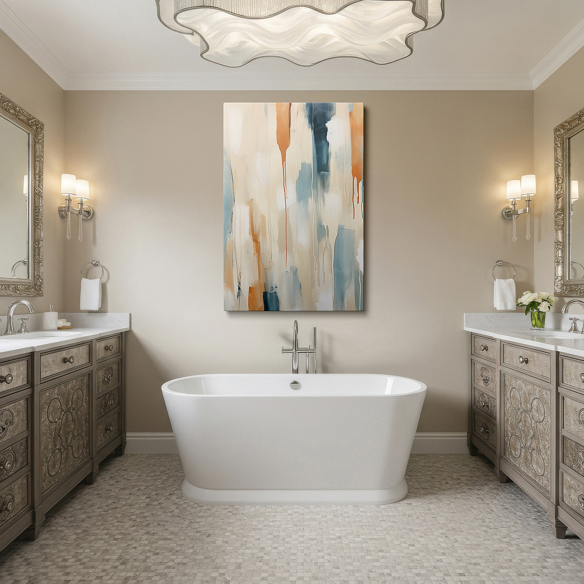 Available in 30×20 cm — a subtle addition to small personal spaces — enhance room ambiance with serene pastel palette and soothing dripping techniques: large wall art, canvas wall art, wall art decor for offices and bedrooms