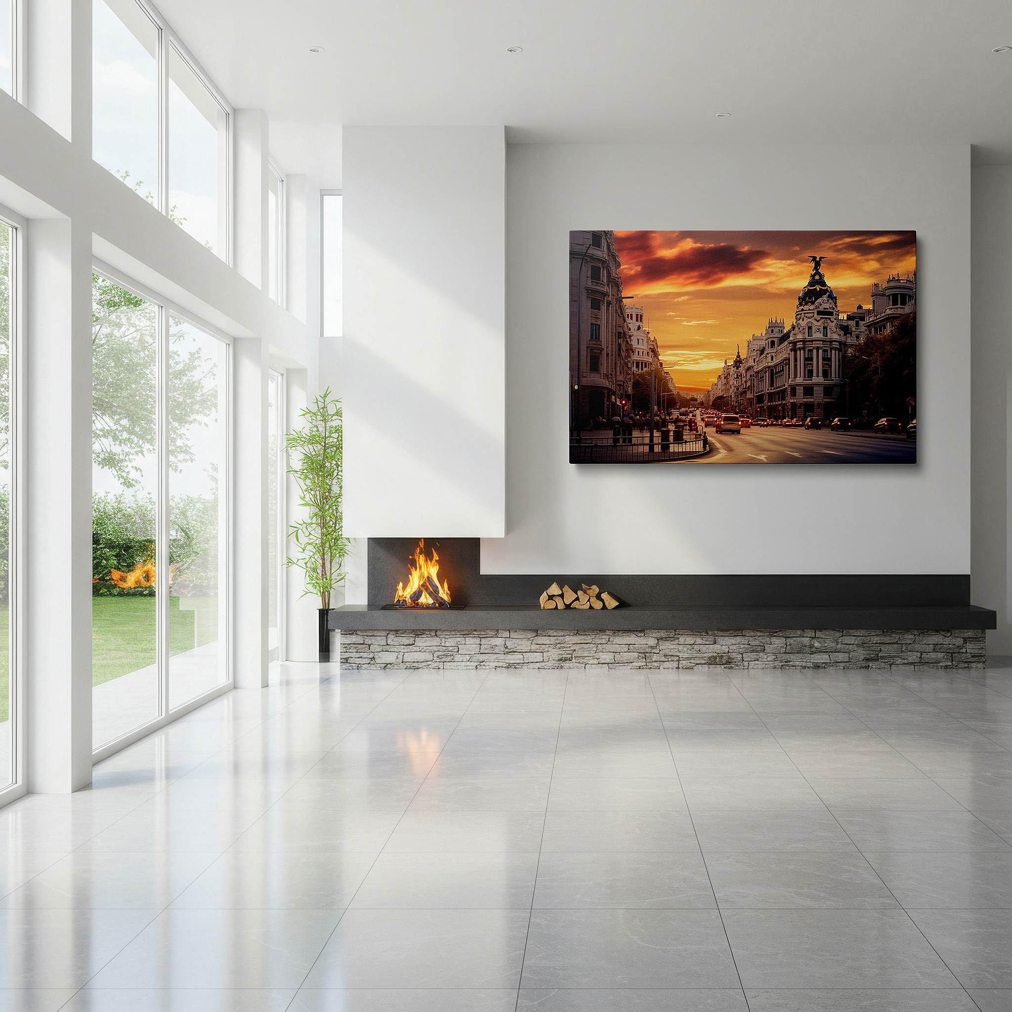 Available in 30×20 cm — a subtle addition to small personal spaces — golden sunset on historic european street: a blend of architectural grandeur and celestial charm - large wall art, canvas wall art, wall decor