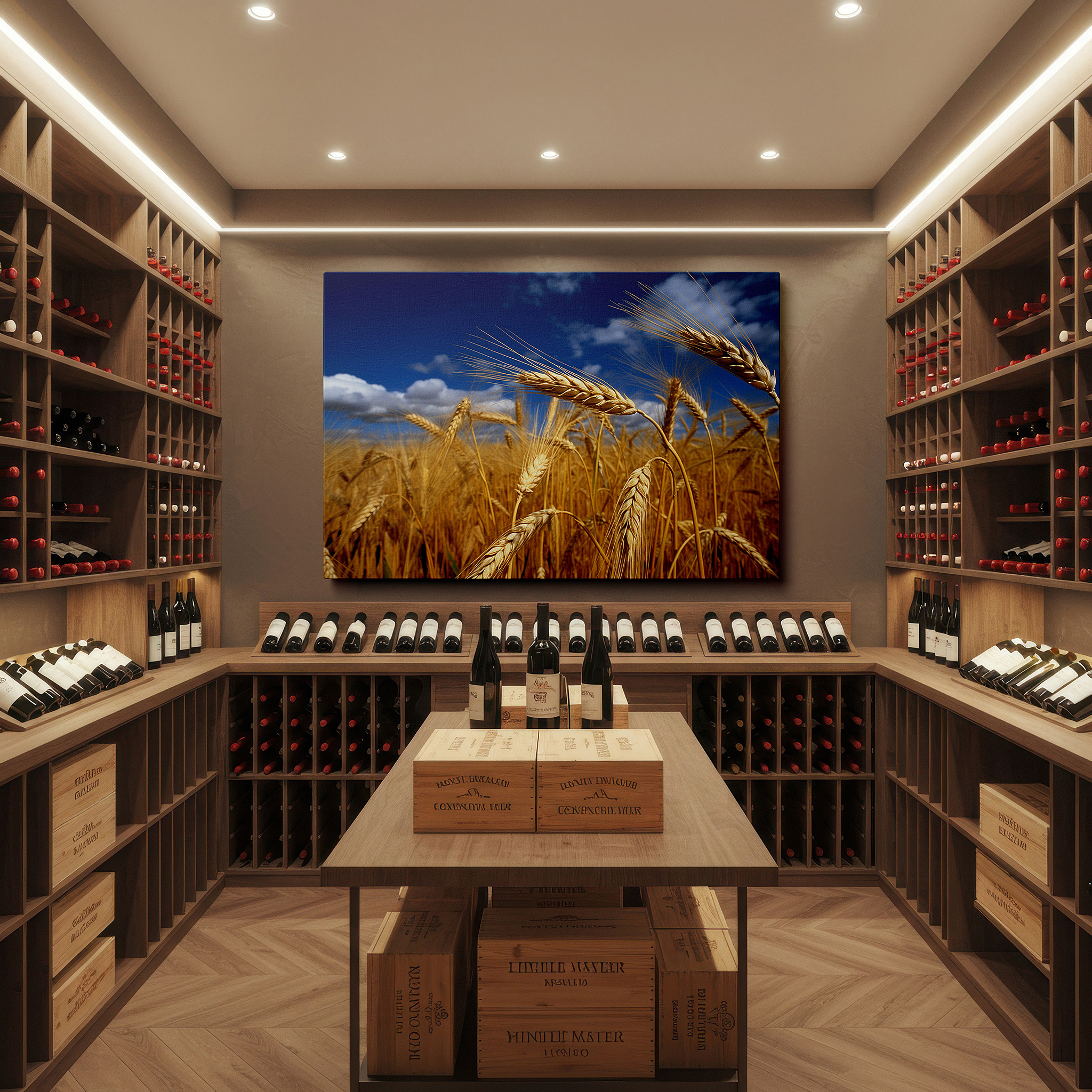 Available in 30×20 cm — a subtle addition to small personal spaces — golden wheat field beneath a bright blue sky - emblematic of growth and peaceful countryside living, large wall art, canvas wall art, wall decor, office wall art