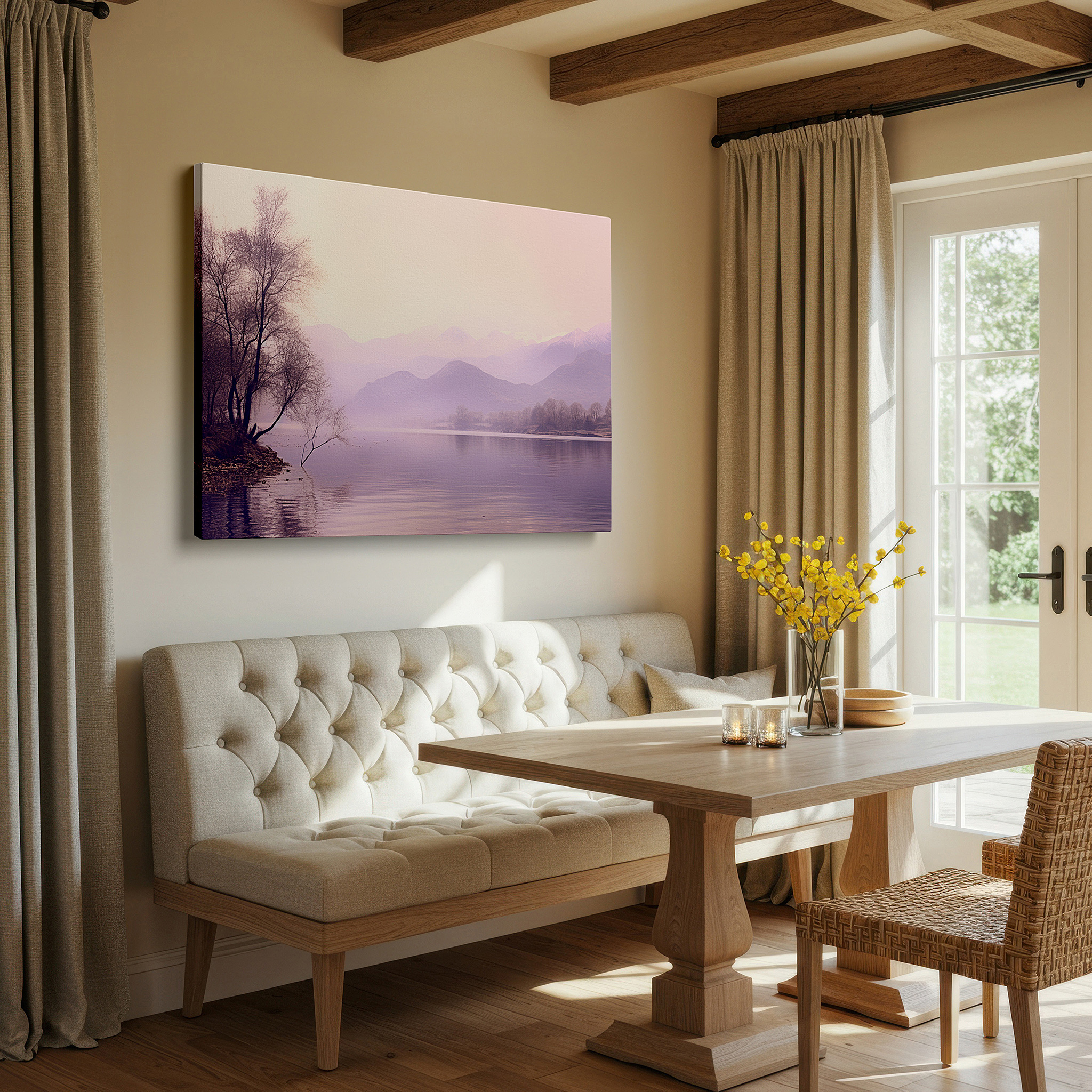 Available in 30×20 cm — a subtle addition to small personal spaces — mystical landscape at the edge of reality, serene beauty among misty mountains, large wall art, canvas wall art, wall decor for office and bedroom