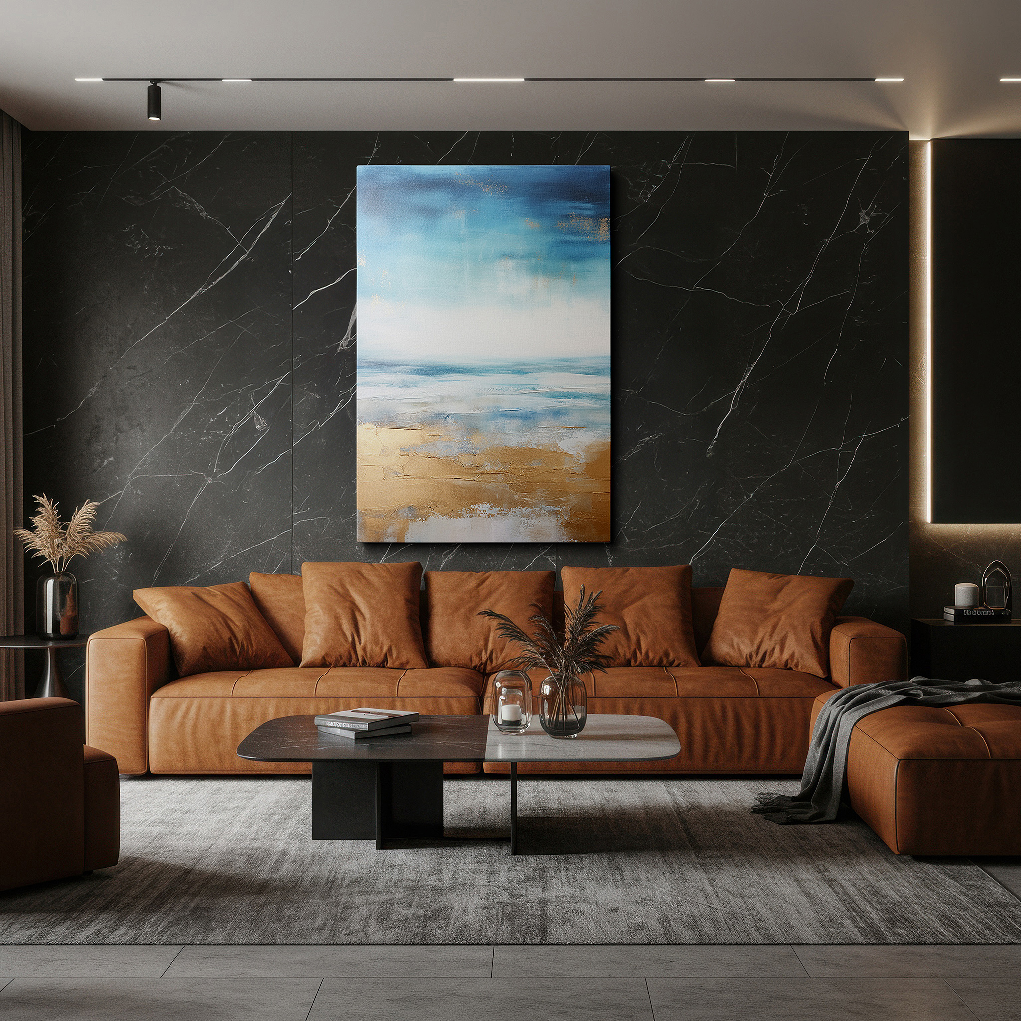 Available in 30×20 cm — a subtle addition to small personal spaces — serene beach landscape featuring golden sands and soft blue waves - large canvas wall art for office, bedroom, and living room decor