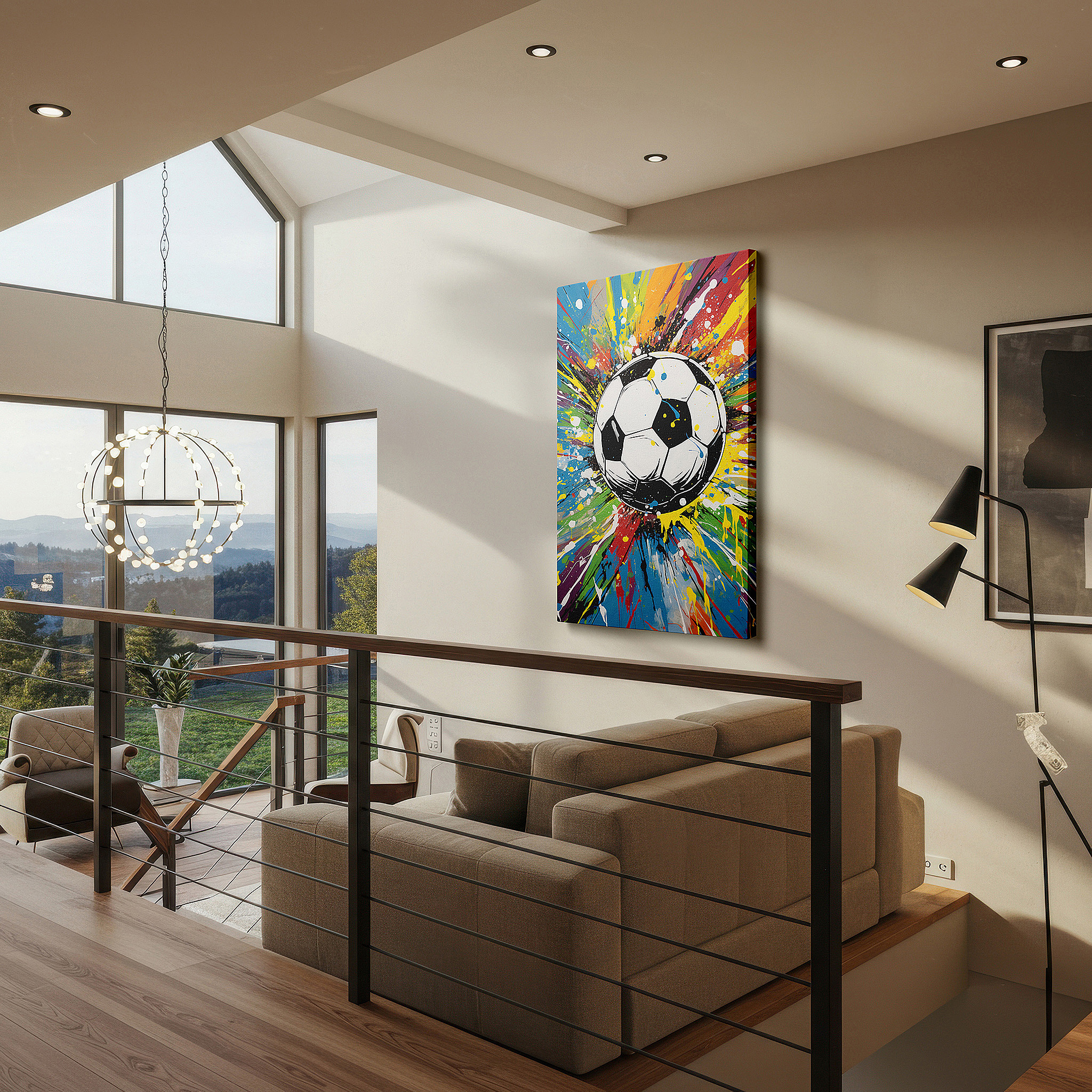 Available in 30×20 cm — a subtle addition to small personal spaces — soccer ball in motion: a colorful explosion celebrating global unity and passion - large canvas wall art