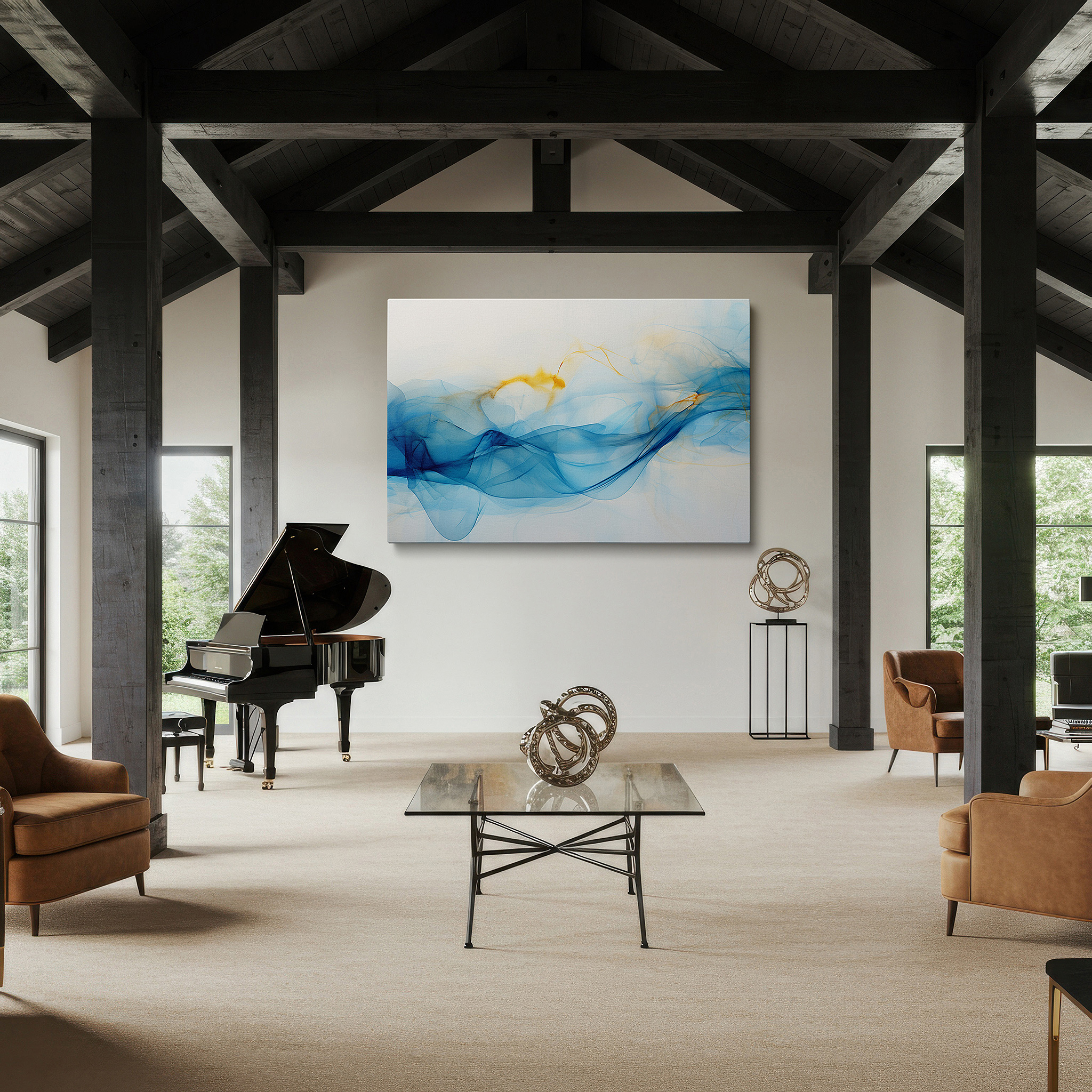 Available in 30×20 cm — a subtle addition to small personal spaces — soothing blue and orange ethereal waves: tranquil and invigorating large wall art for office and bedroom decor, canvas wall art