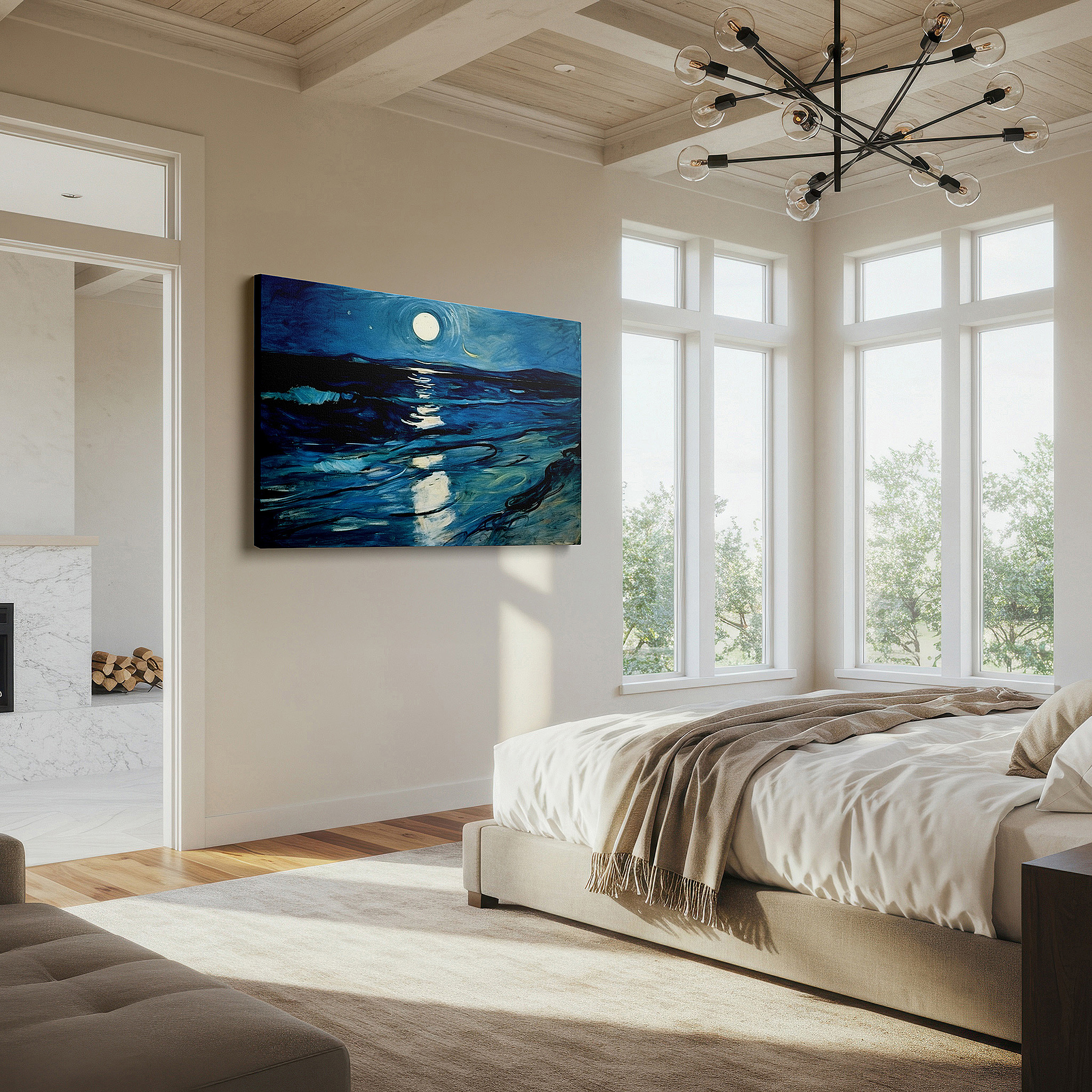 Available in 30×20 cm — a subtle addition to small personal spaces — starry night over the ocean large canvas wall art for office and bedroom decor