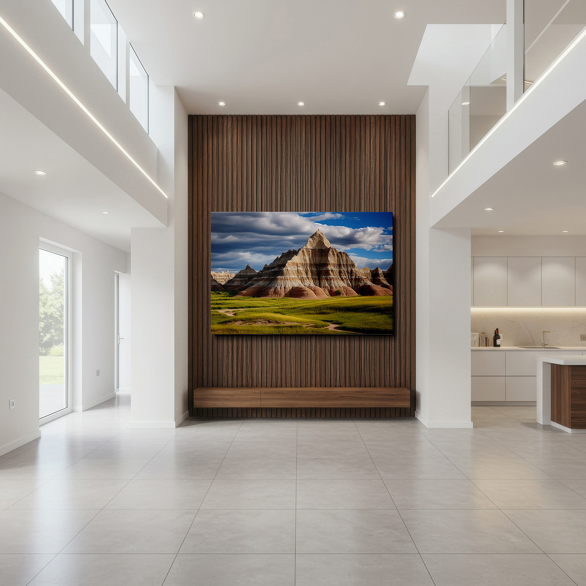 Available in 30×20 cm — a subtle addition to small personal spaces — stunning badlands panorama featuring vibrant greenery and blue skies - large canvas wall art for office, bedroom, and living room decor