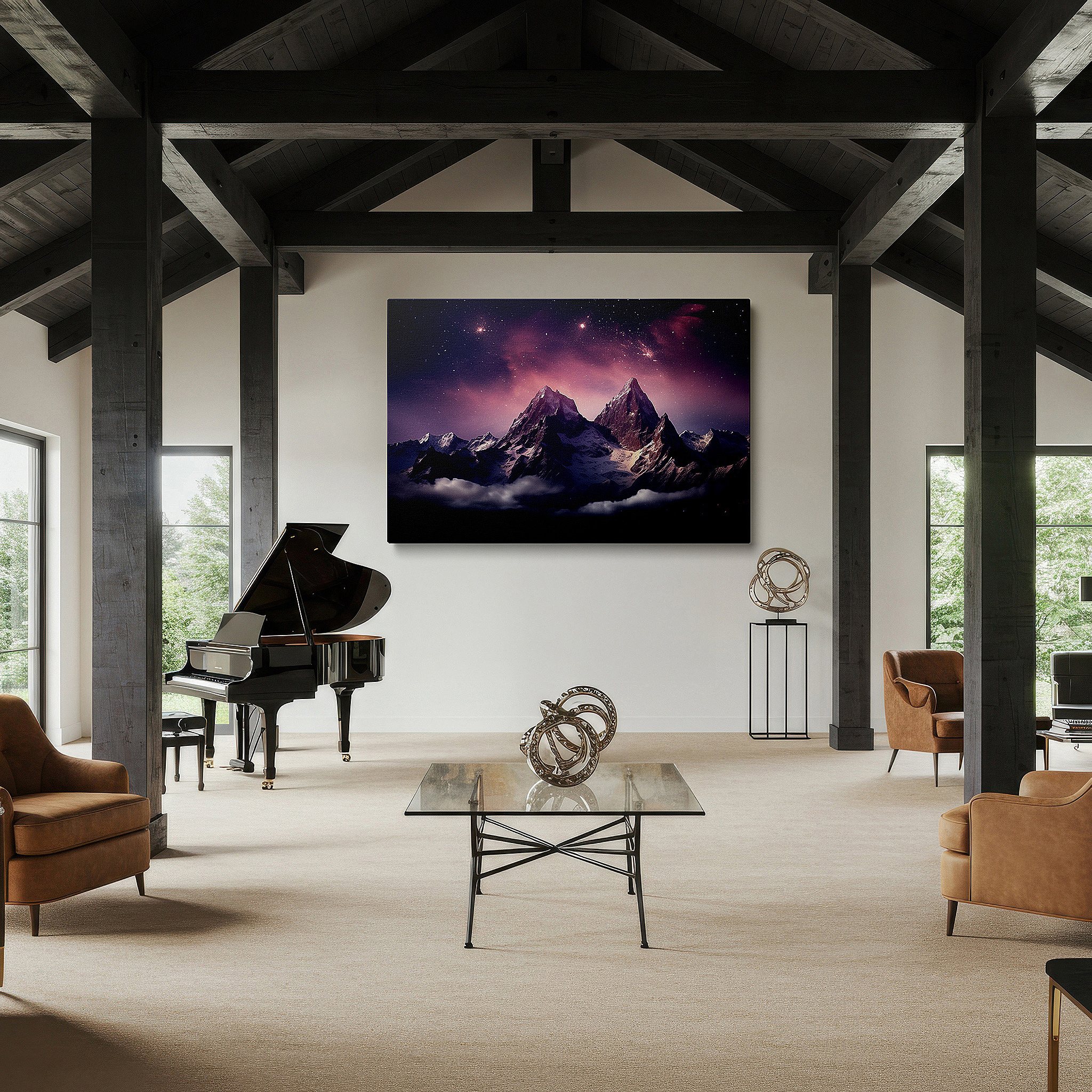 Available in 30×20 cm — a subtle addition to small personal spaces — stunning mountains under a starry sky: spectacular nature scene large wall art, canvas wall art, wall decor for office