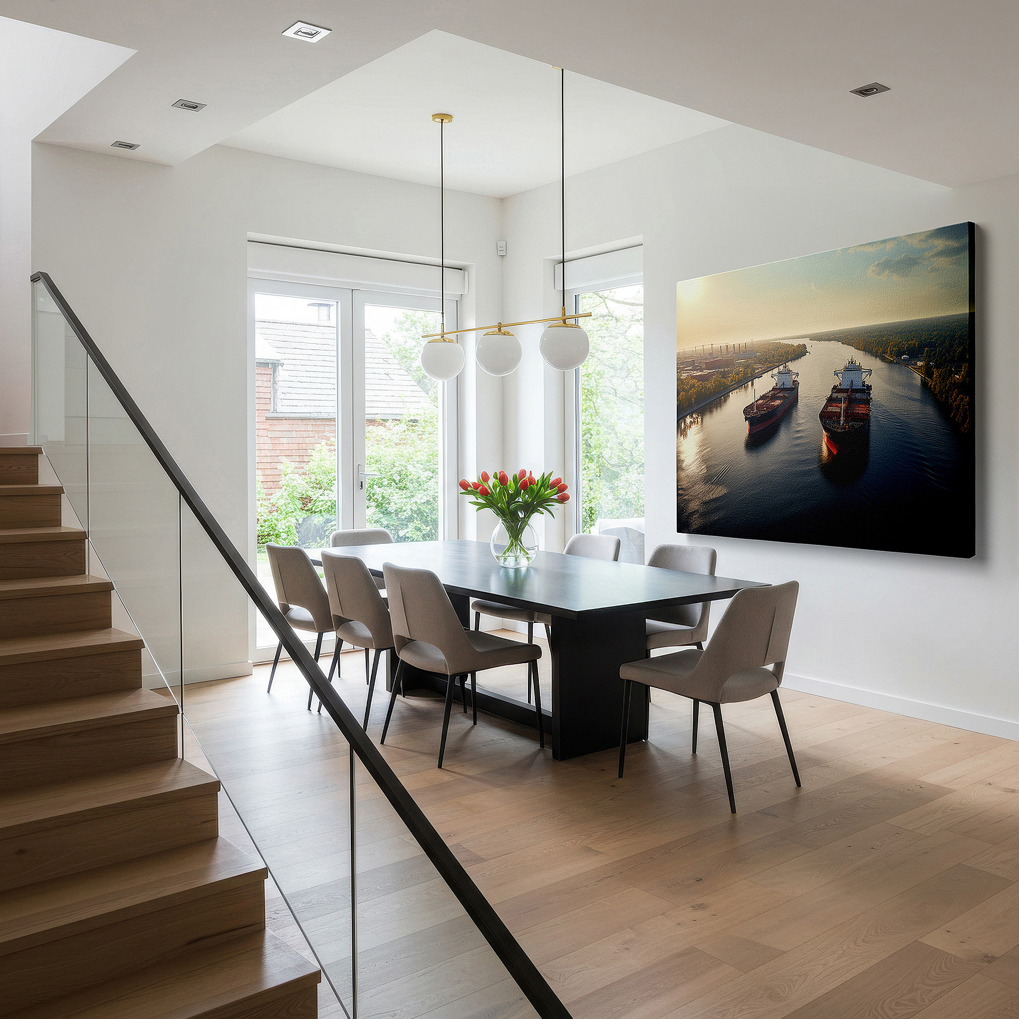 Available in 30×20 cm — a subtle addition to small personal spaces — sunset serenade above maritime city - urban and natural harmony symphony large wall art, canvas wall art, wall decor for office and bedroom