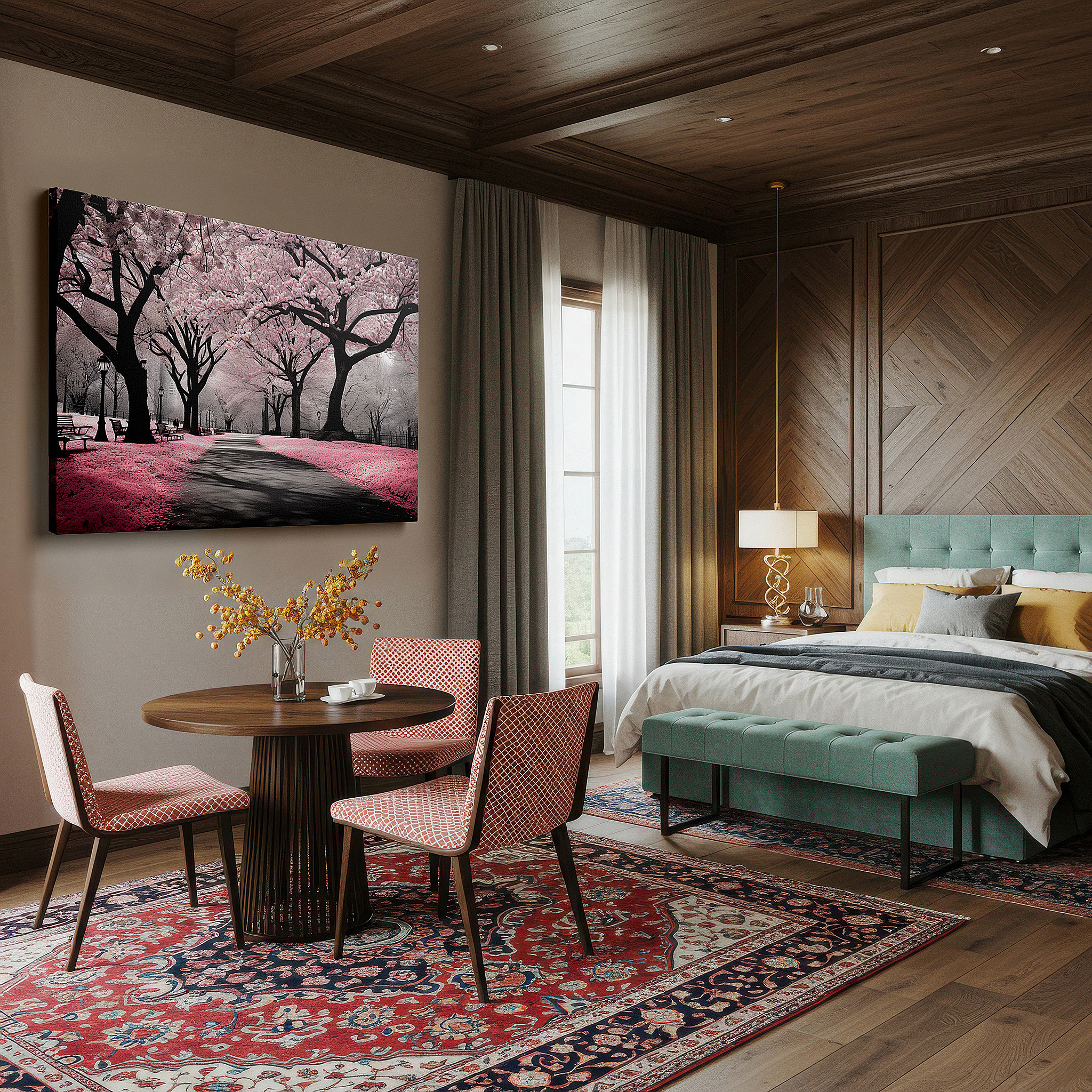 Available in 30×20 cm — a subtle addition to small personal spaces — tranquil cherry blossom pathway large canvas wall art, serene beauty wall decor for office and bedroom