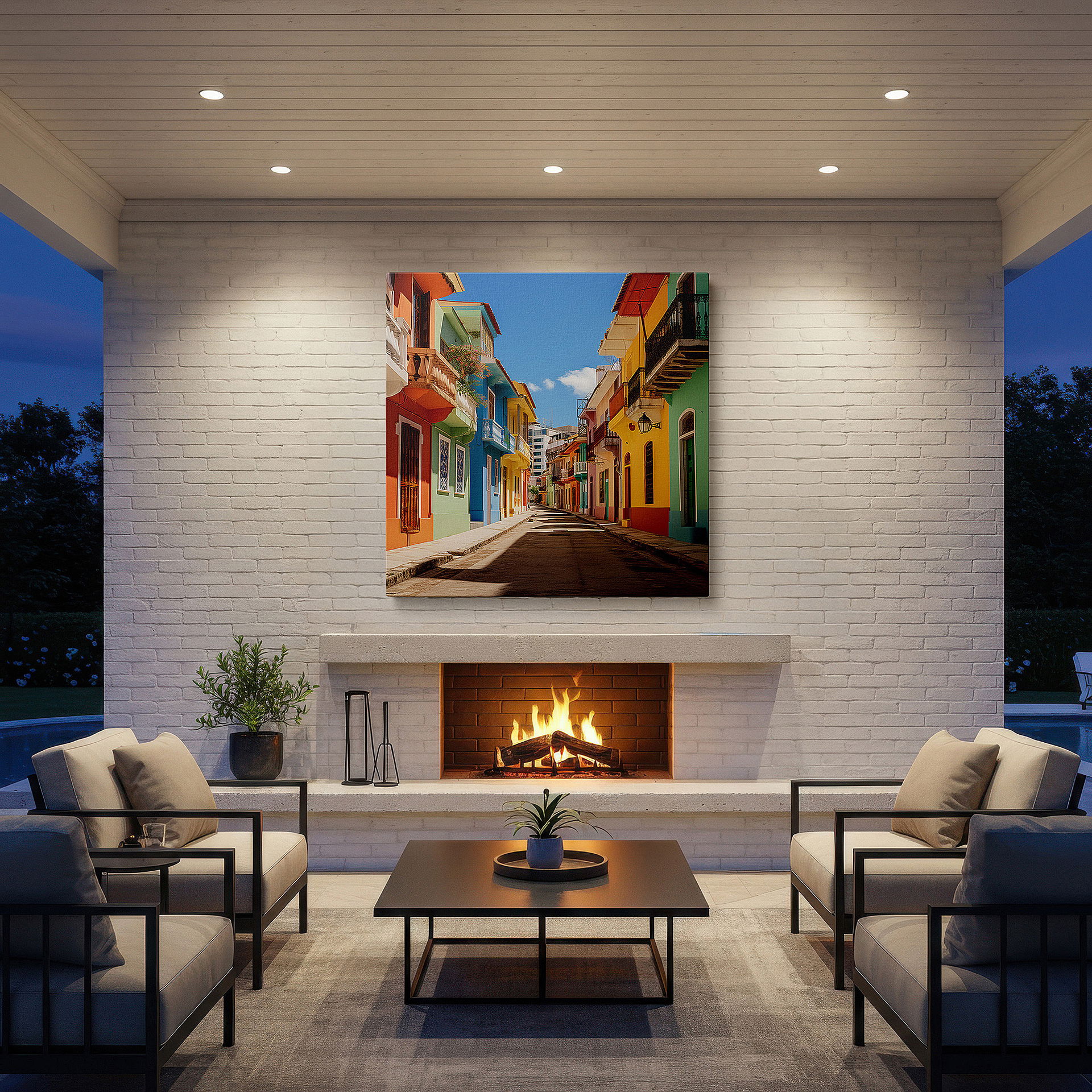 Back view reveals professional finishing and solid wood frame — cartagena vibrance: gateway to colombia's caribbean jewel - large wall art, canvas decor for office and bedroom