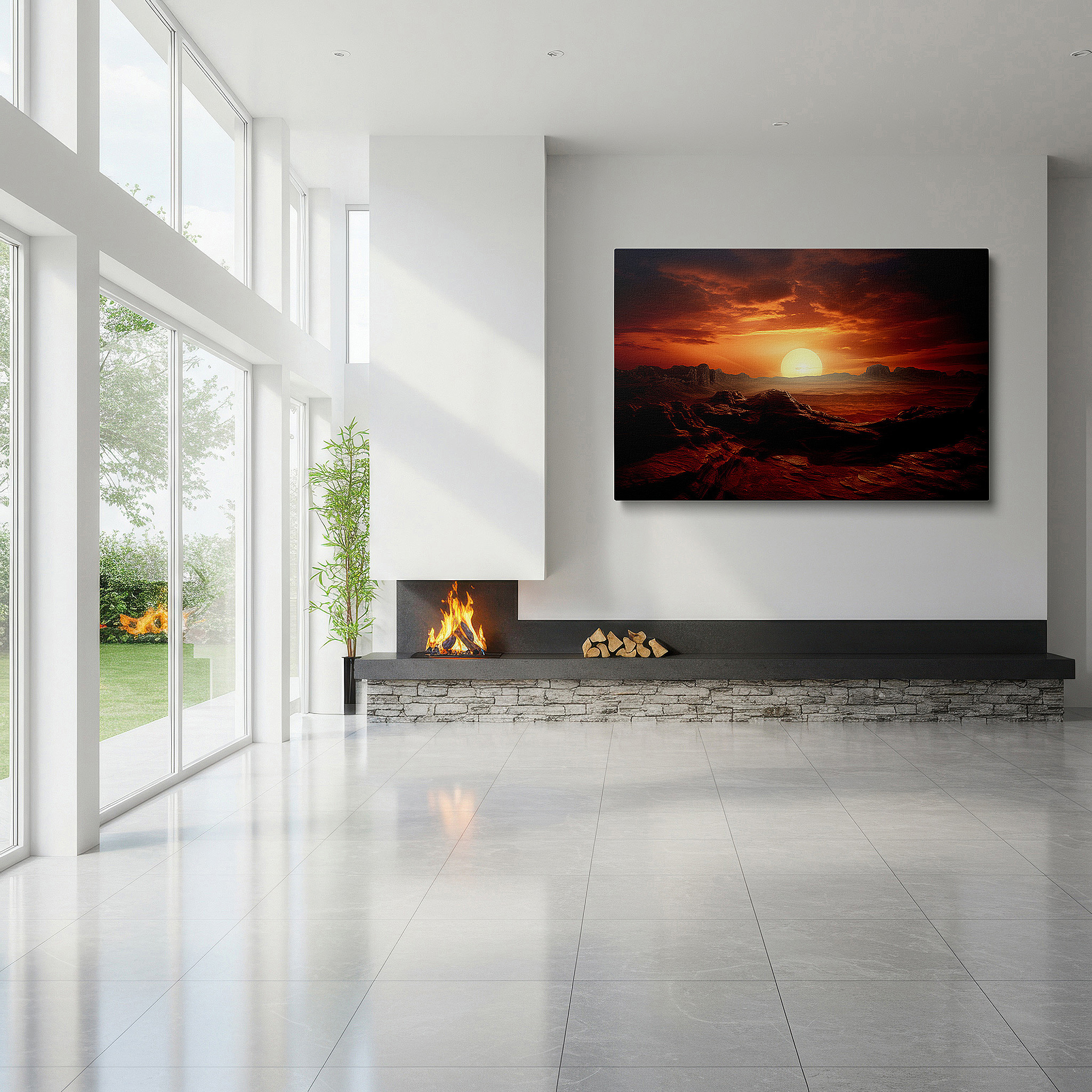 Back view reveals professional finishing and solid wood frame — ethereal dusk light over rugged landscape captures nature's dramatic beauty large wall art, canvas wall art, wall art decor, office wall art, bedroom wall art