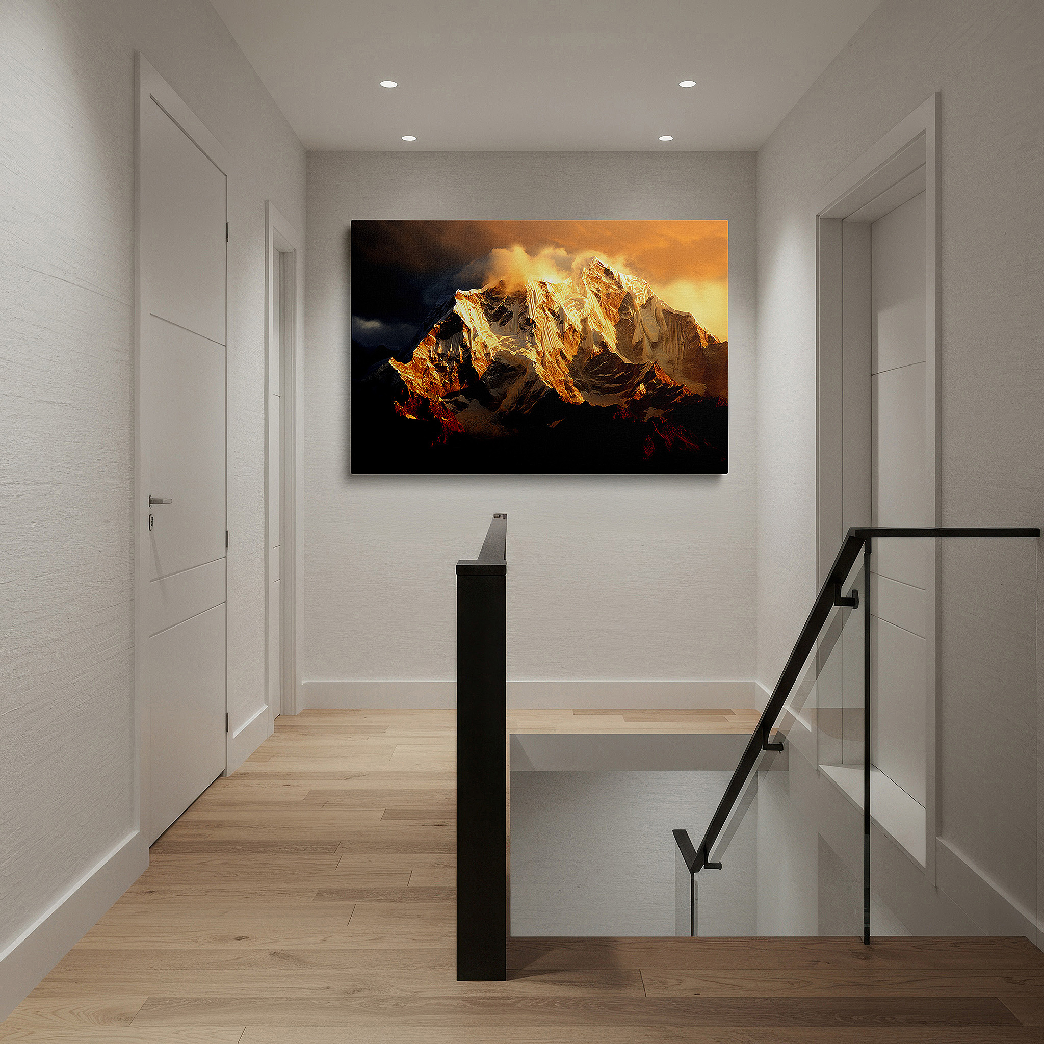 Back view reveals professional finishing and solid wood frame — golden light on majestic peaks: a striking display of nature's splendor, large canvas wall art for home and office decor