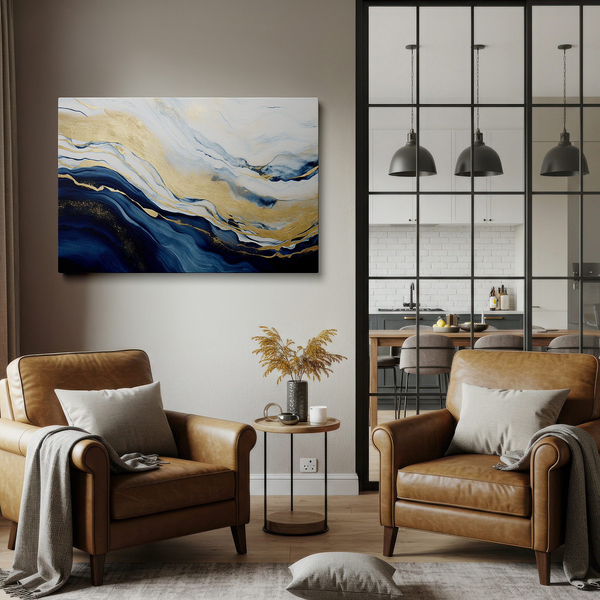 Back view reveals professional finishing and solid wood frame — tranquil seascape: where the ocean kisses the sky, sunlight plays on the waves, offering peace and serenity - large wall art, canvas wall art, office decor