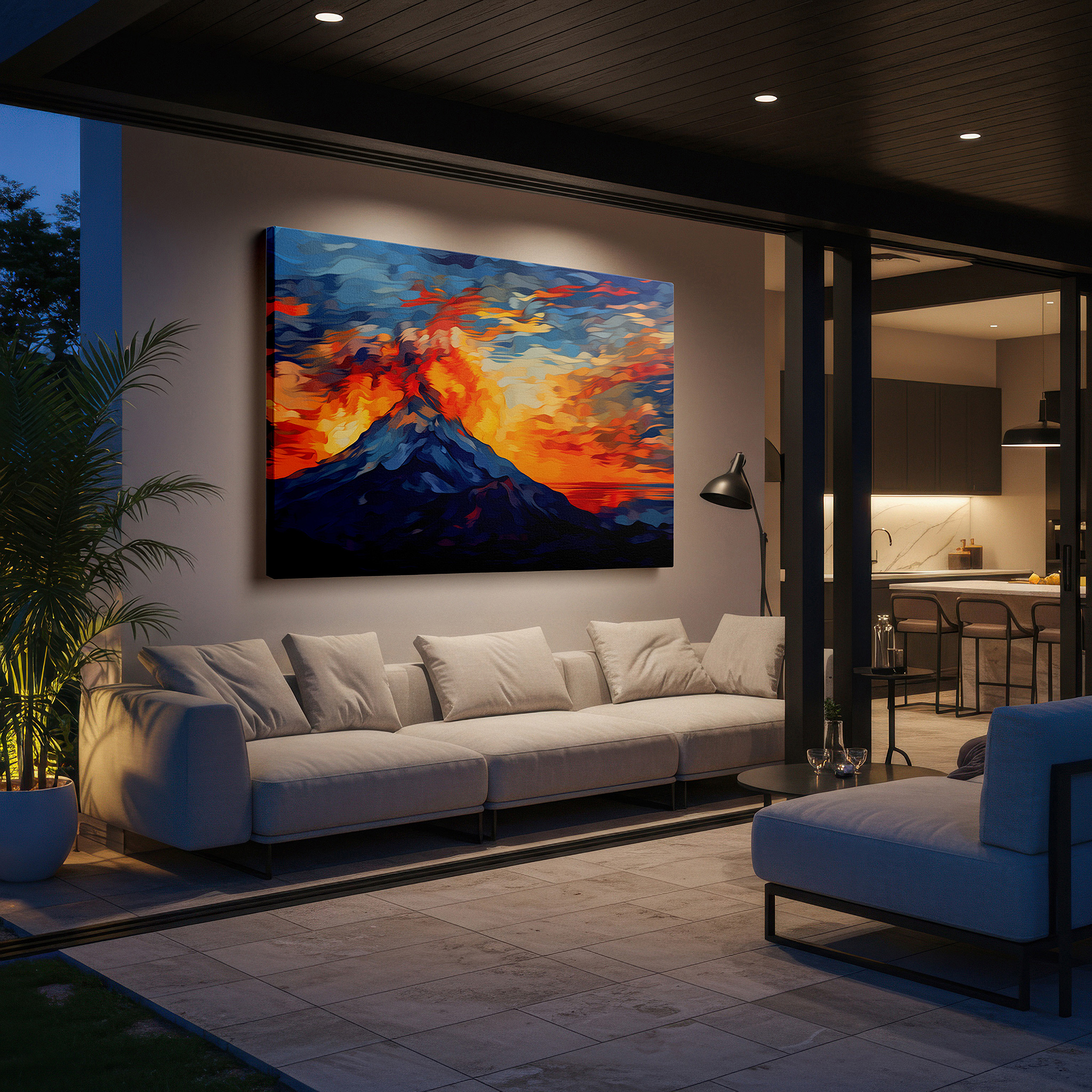 Back view reveals professional finishing and solid wood frame — volcanic fury unleashed: a stunning exhibition of nature's force and elegance - large wall art, canvas wall art, wall decor for office and bedroom