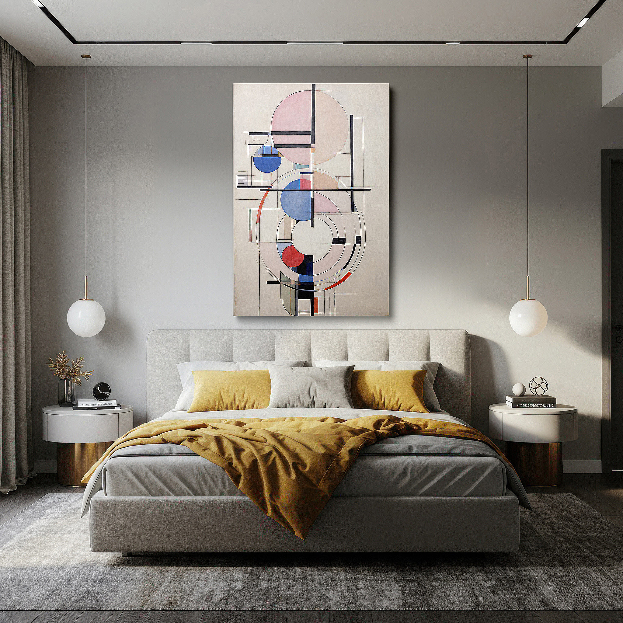 Back view reveals professional finishing and solid wood frame — wall art: tranquil balance with soft geometric designs for peaceful contemplation - large canvas art, decorative wall pieces, office and bedroom decor
