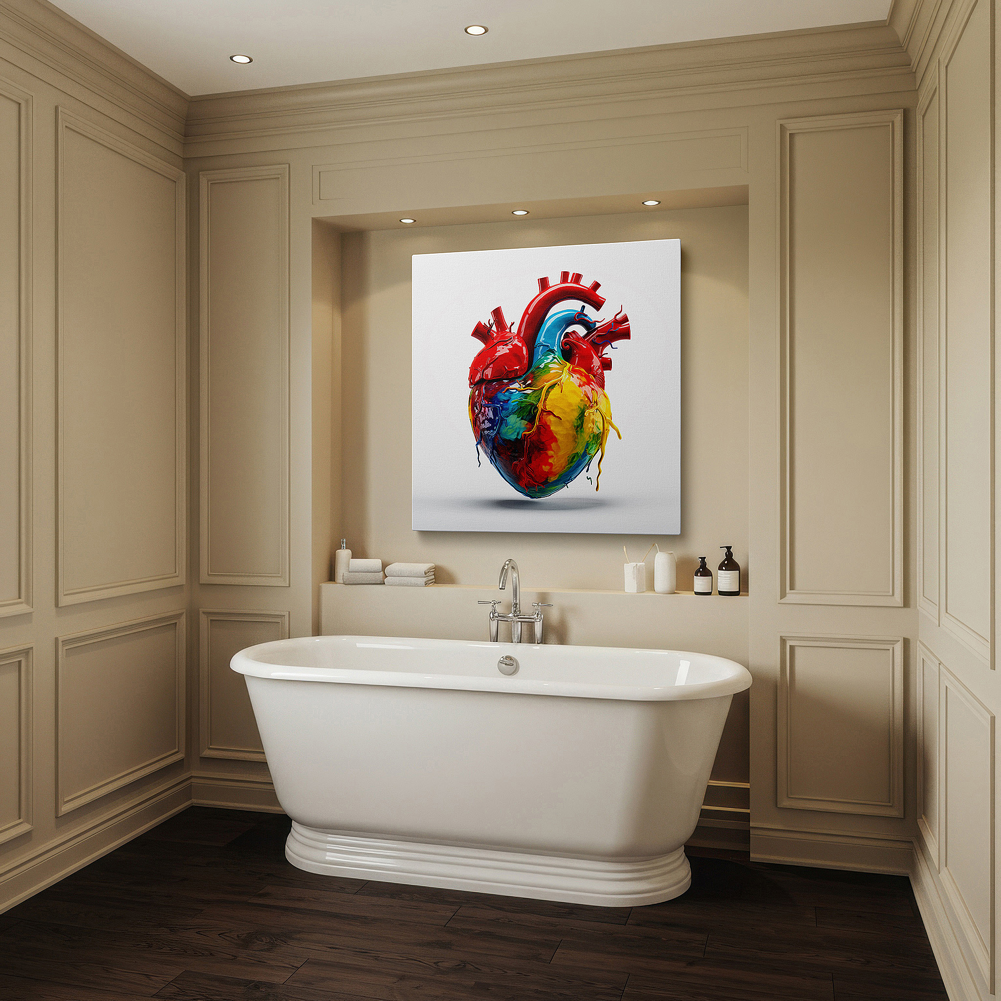 Bathed in morning sunlight streaming through sheer curtains — abstract heart wall art: embrace the emotional spectrum with vibrant reds and mystical purples - perfect for home or office decor, available as large canvas art
