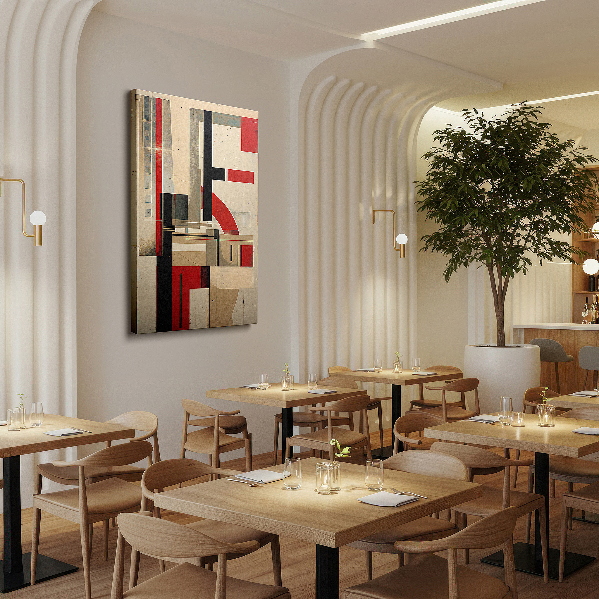 Bathed in morning sunlight streaming through sheer curtains — a composition of geometric forms and bright hues, crafting a visually captivating and emotionally impactful story large wall art, canvas wall