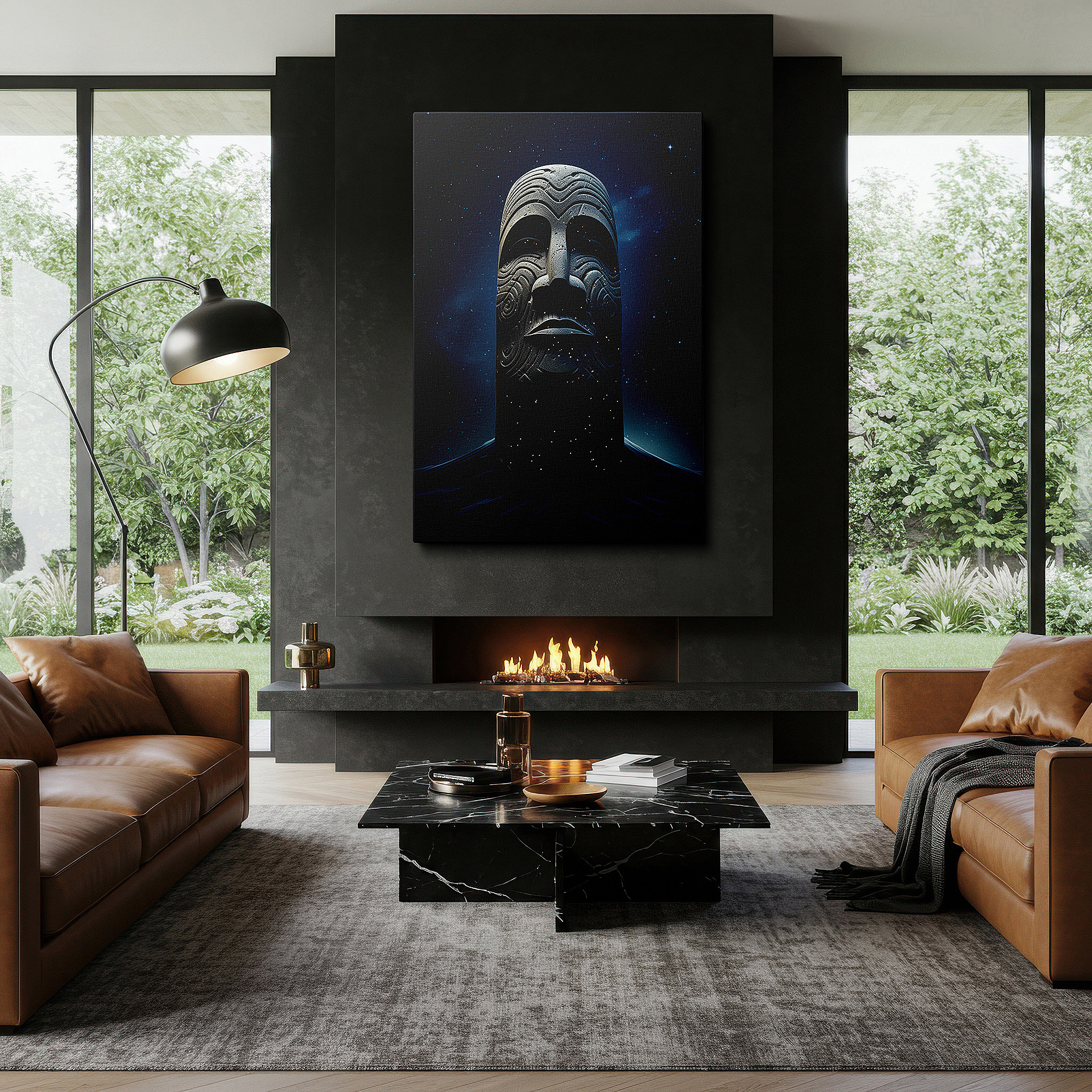 Bathed in morning sunlight streaming through sheer curtains — cosmic dance of light and infinity: large wall art for office, bedroom, and living room