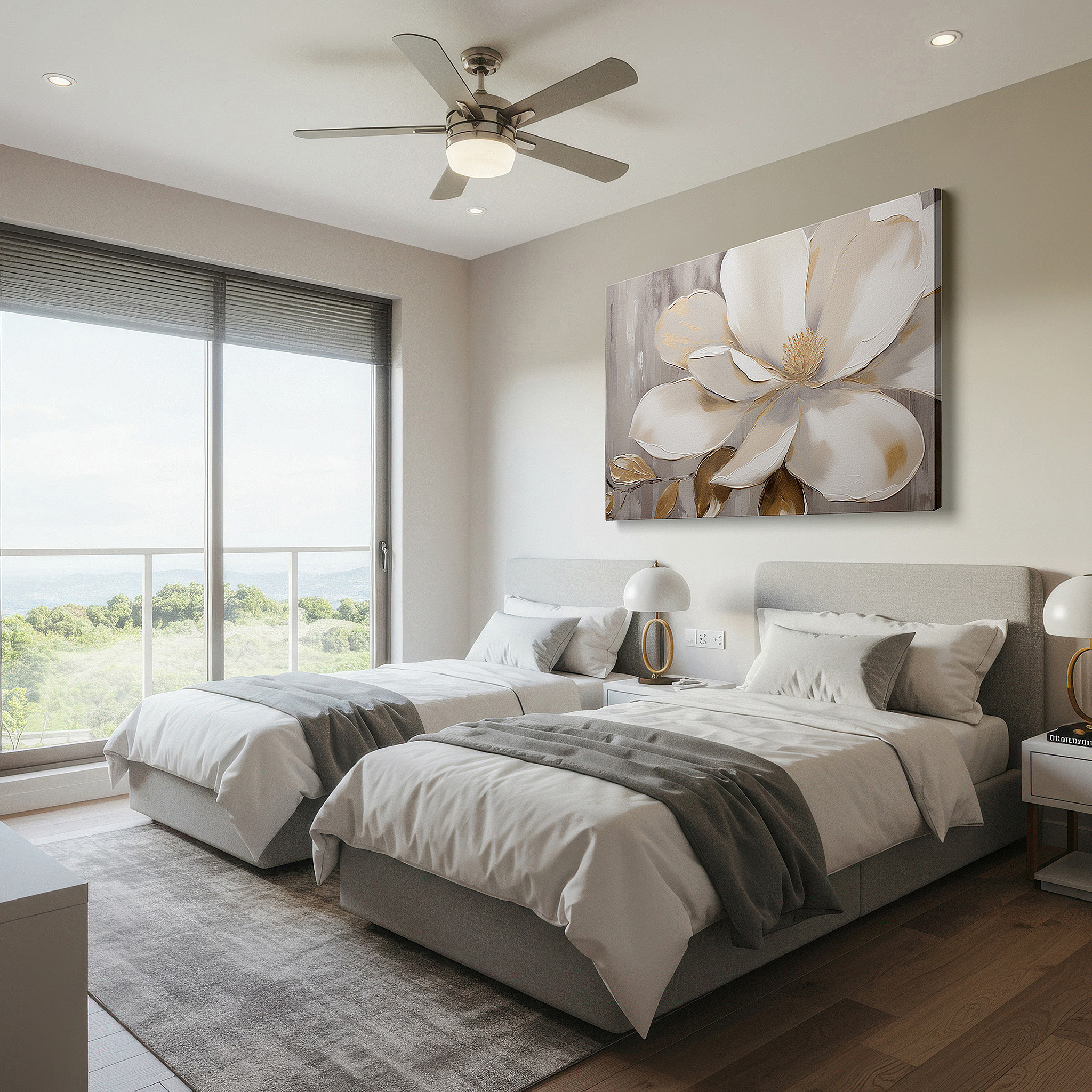 Bathed in morning sunlight streaming through sheer curtains — magnolia blossom's serene beauty: elegant and luxurious nature-inspired large wall art, perfect for office and bedroom decor