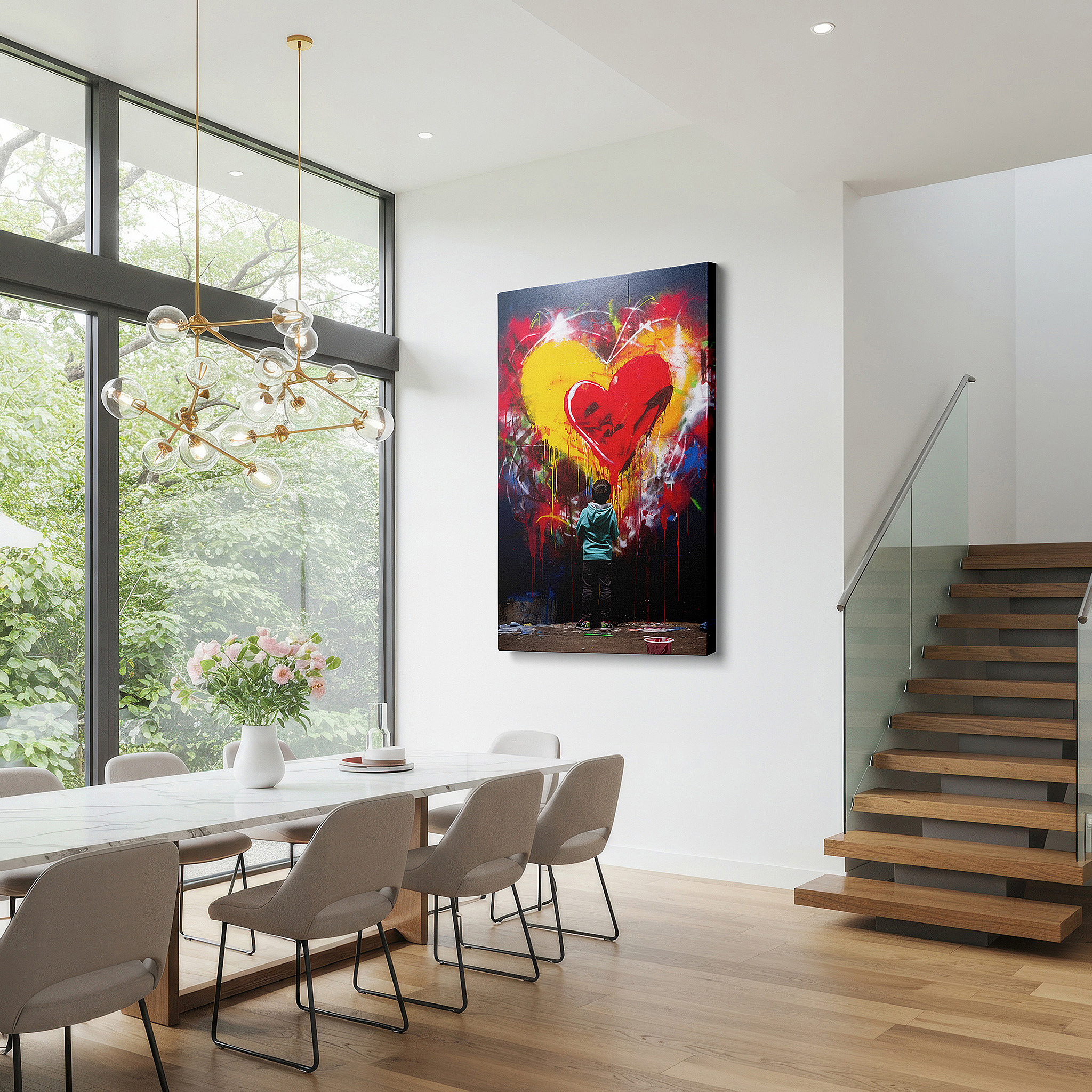 Bold and expansive at 90×60 cm — ideal for making a statement above large furniture — child's delight in creating a colorful heart on a large urban canvas, wall art for bedrooms, offices, and more