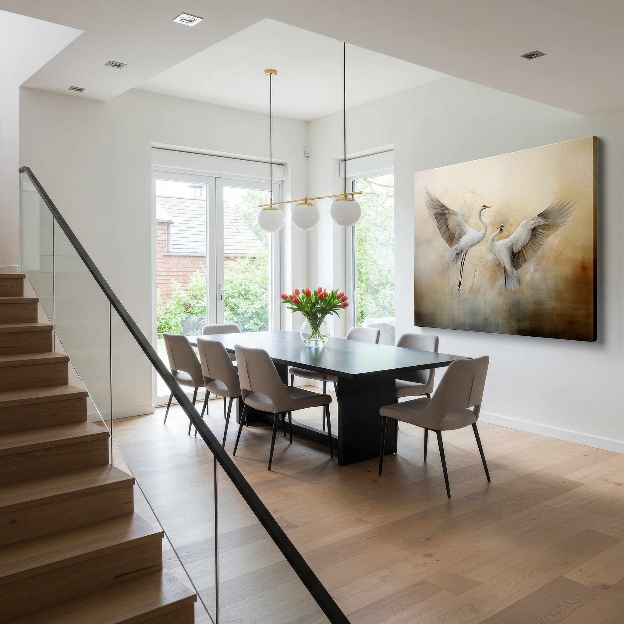 Bold and expansive at 90×60 cm — ideal for making a statement above large furniture — elegant cranes soaring, a peaceful blend of beauty and calmness - large wall art, canvas wall art, wall decor for office and bedroom