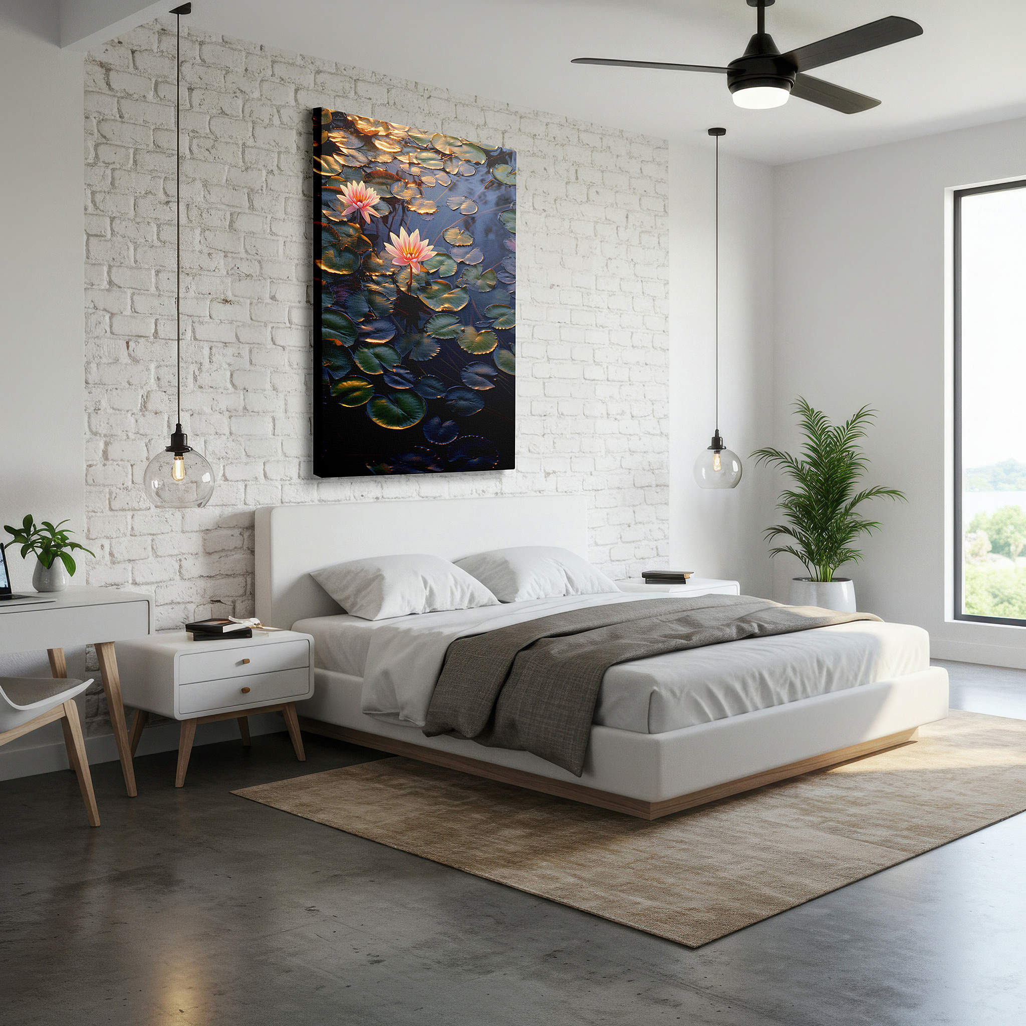 Bold and expansive at 90×60 cm — ideal for making a statement above large furniture — ethereal pink water lilies canvas print: tranquil and elegantly natural large wall art for home and office decor