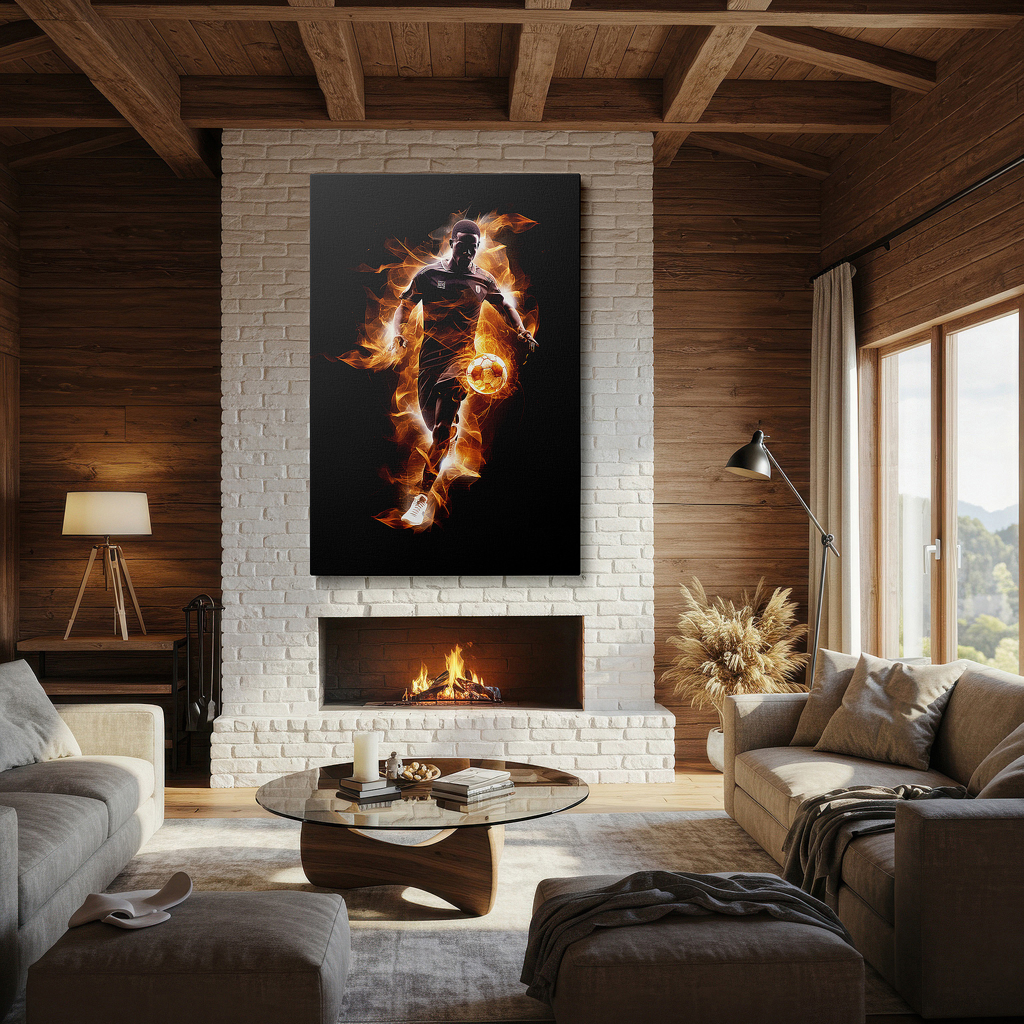 Bold and expansive at 90×60 cm — ideal for making a statement above large furniture — fiery soccer spirit wall art - capturing the essence of passion and intensity in motion, perfect for office, bedroom, or living room decor