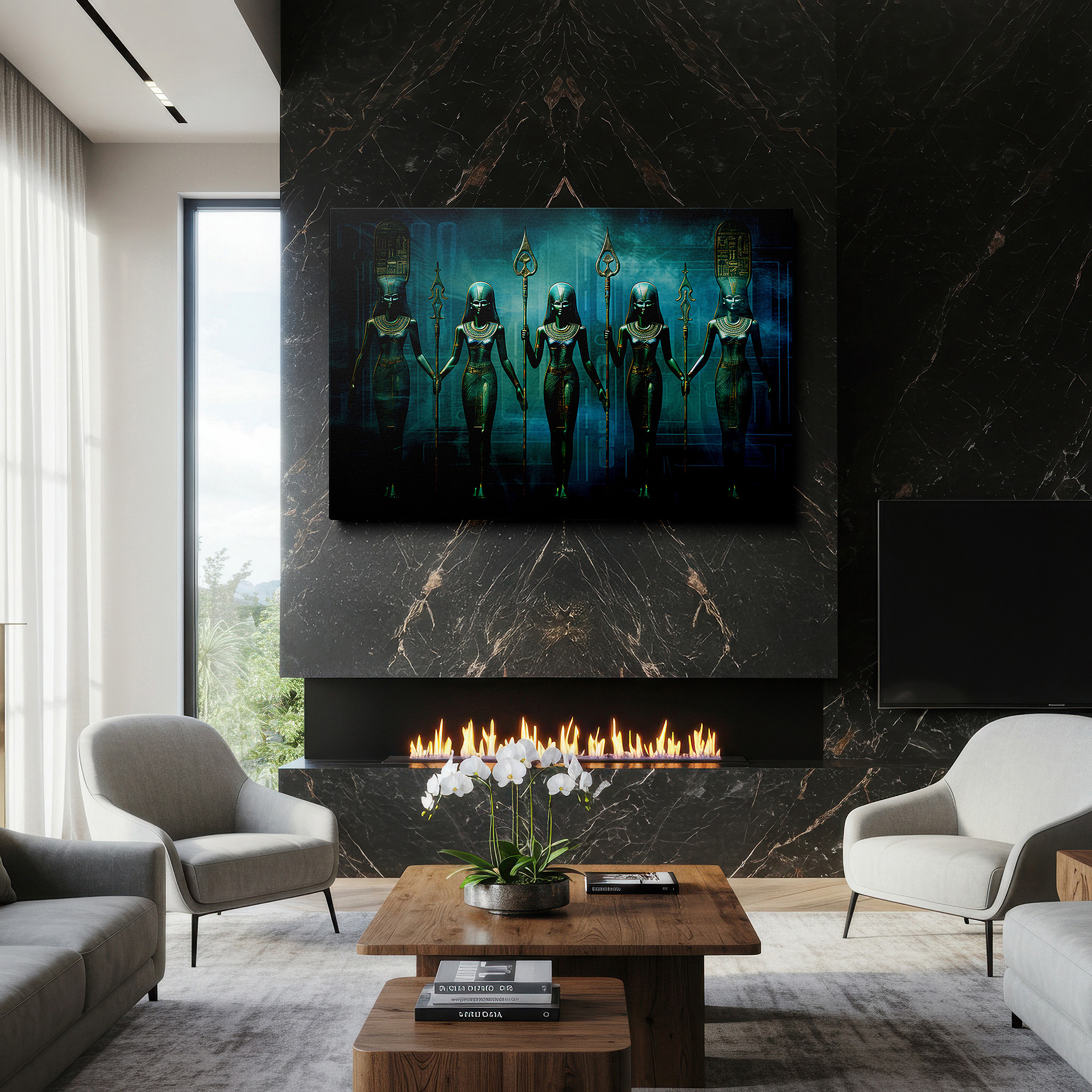 Bold and expansive at 90×60 cm — ideal for making a statement above large furniture — guardians of time: blending historical bravery with future insight - large wall art, canvas, home and office decor