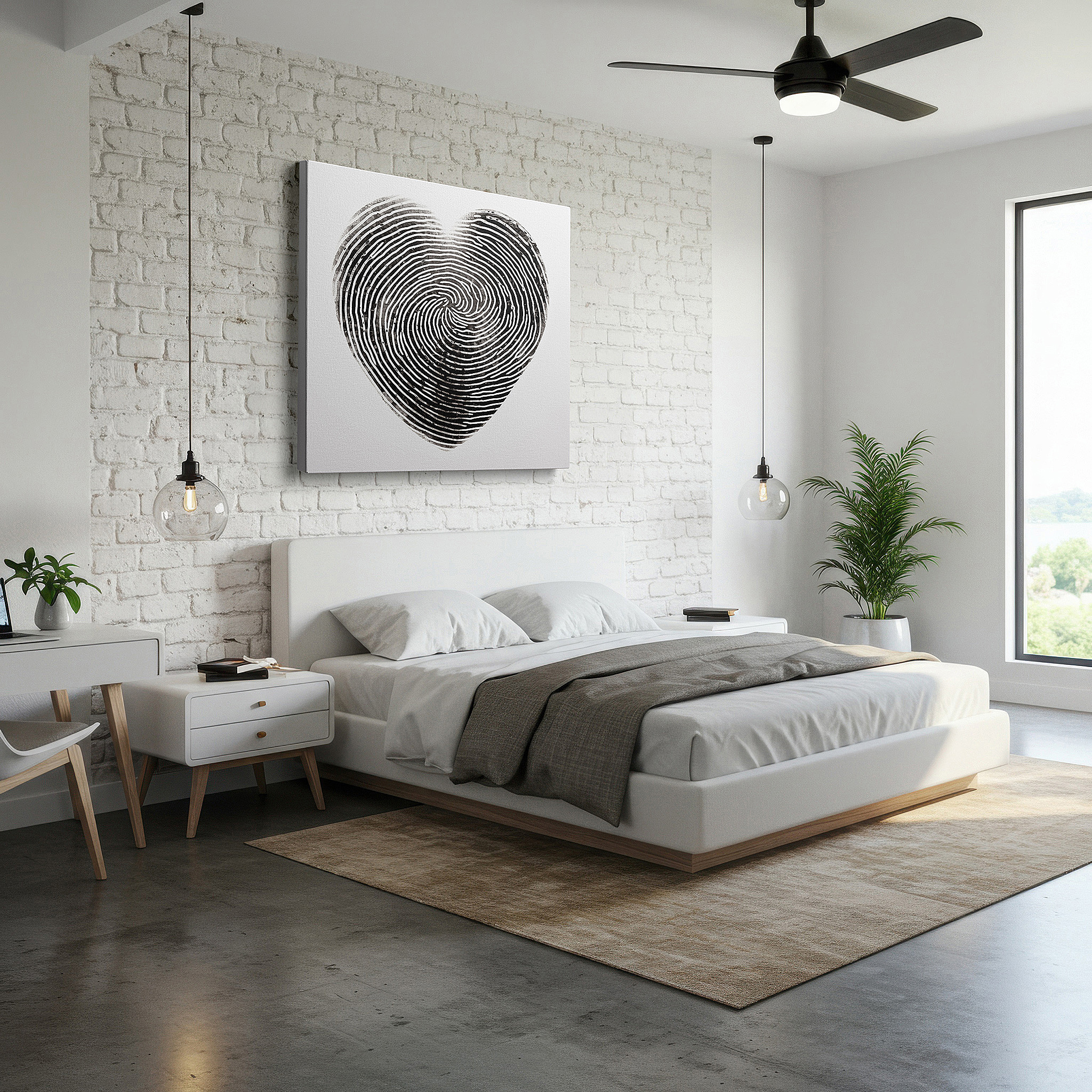Bold and expansive at 90×60 cm — ideal for making a statement above large furniture — heart-shaped fingerprint canvas: symbolizing love, identity, and enduring bonds - large wall art for home and office decor