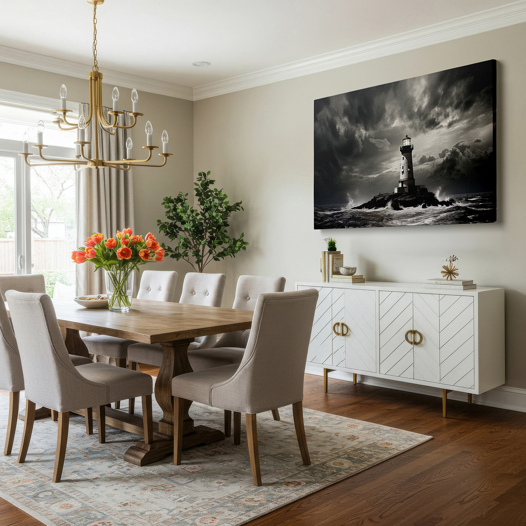 Bold and expansive at 90×60 cm — ideal for making a statement above large furniture — lighthouse: a beacon of strength amidst stormy seas - resilient large wall art, canvas wall decor for offices
