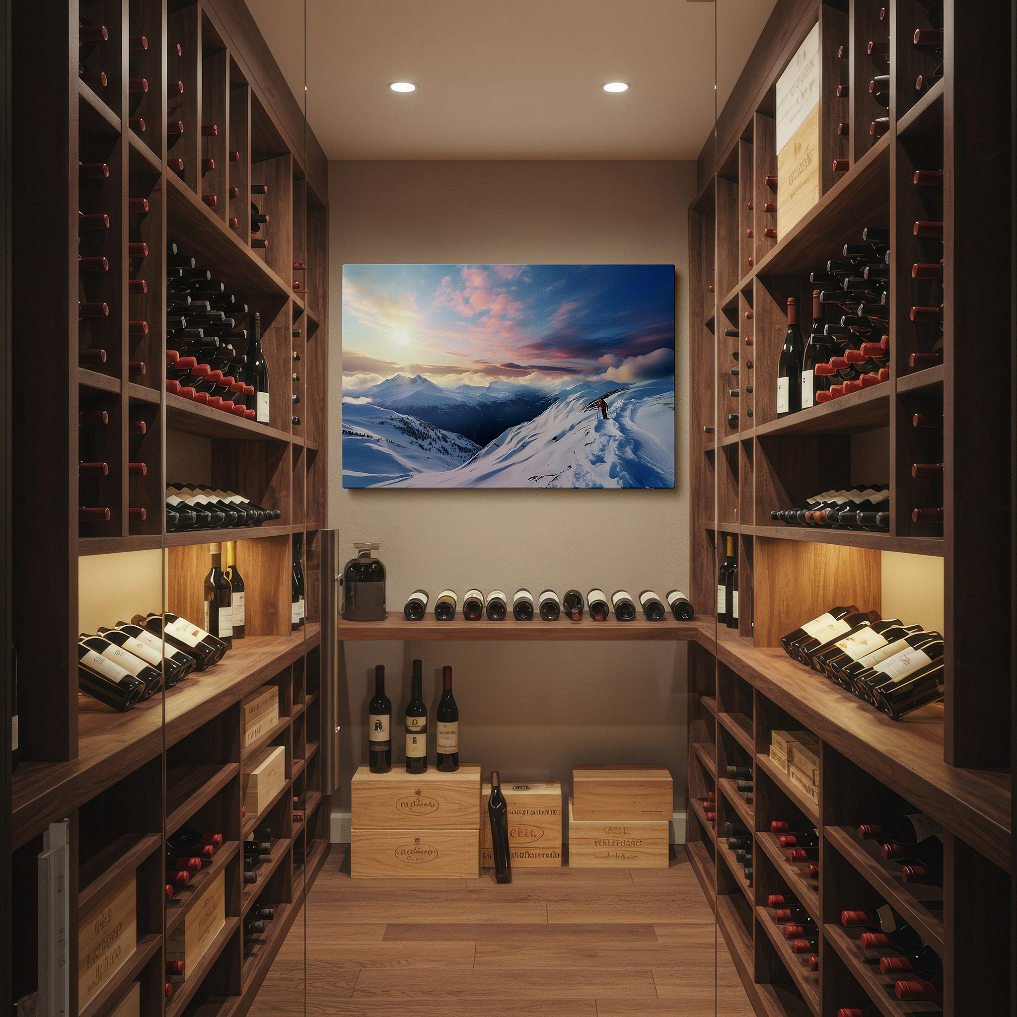 Bold and expansive at 90×60 cm — ideal for making a statement above large furniture — lone adventurer on snowy summit, silhouetted by dawn of renewal - large canvas wall art for office and bedroom decor