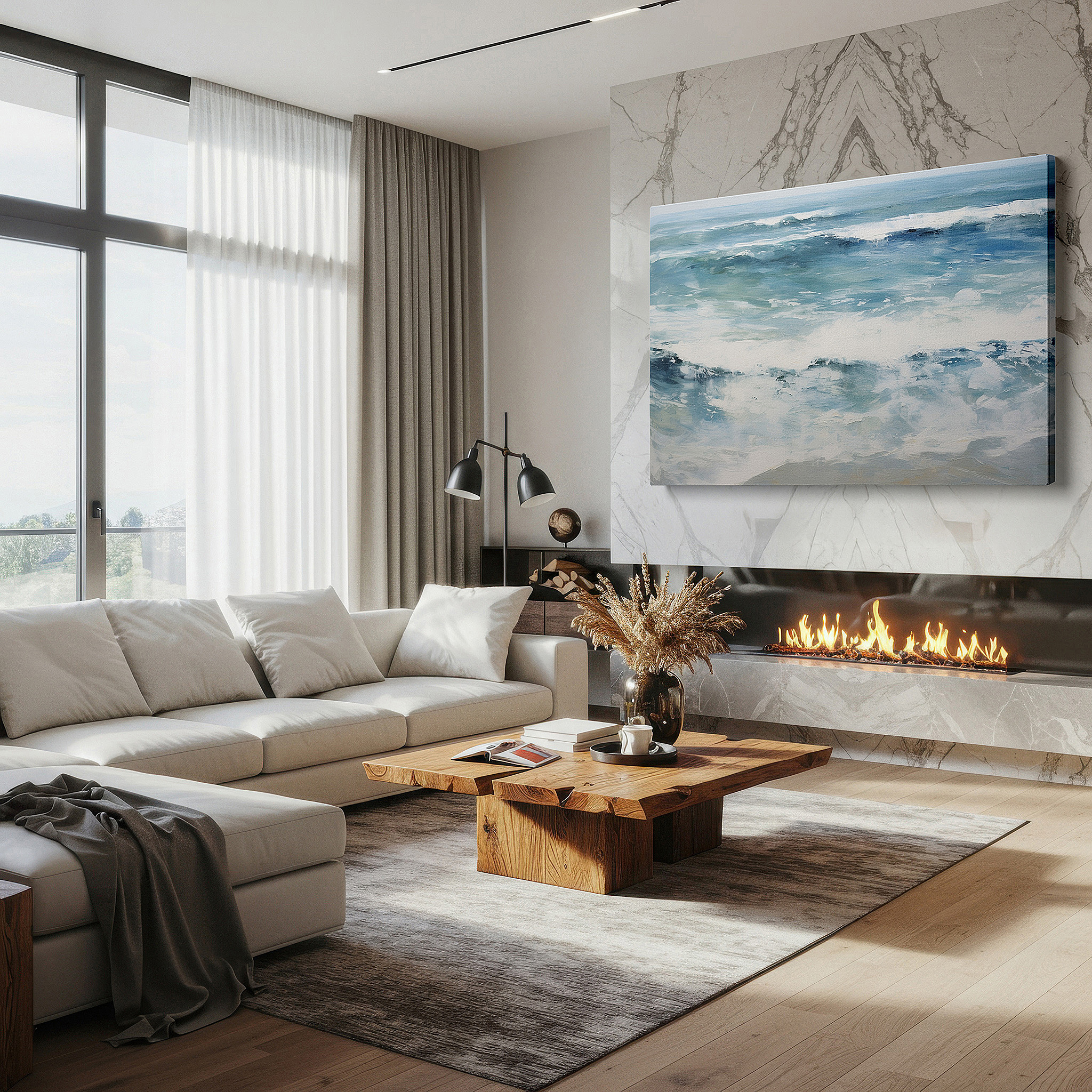 Bold and expansive at 90×60 cm — ideal for making a statement above large furniture — ocean's majesty: vibrant waves and tranquil blues in harmonious display - large canvas wall art for office decor