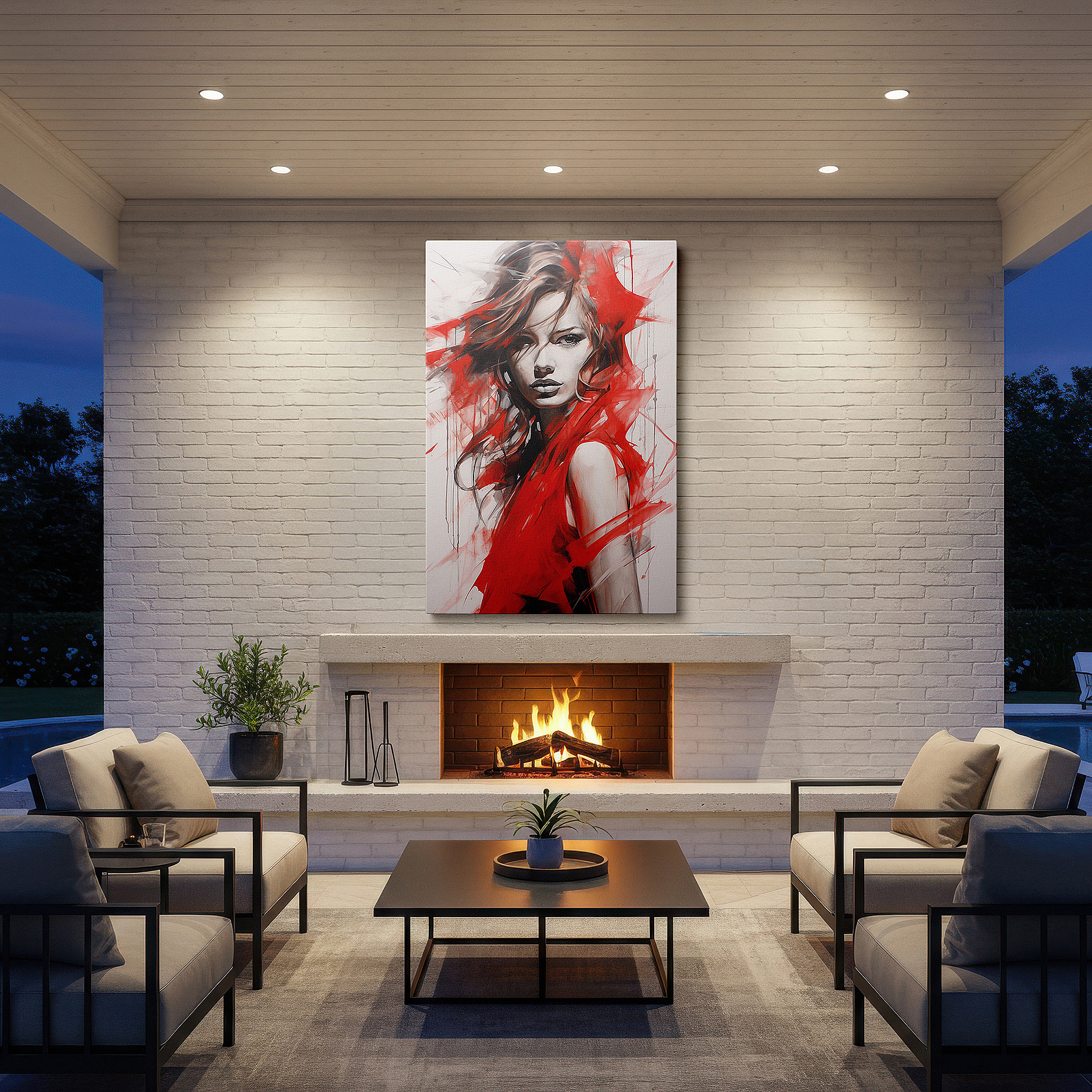 Bold and expansive at 90×60 cm — ideal for making a statement above large furniture — portrait of a woman in red: a bold display of strength and beauty - large canvas wall art for office and bedroom decor