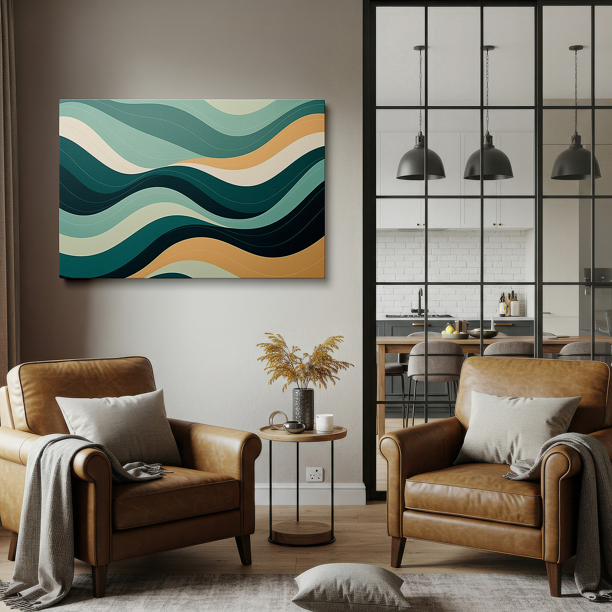 Bold and expansive at 90×60 cm — ideal for making a statement above large furniture — serene ocean abstract: flowing lines in tranquil blue tones, large canvas wall art for home and office decor
