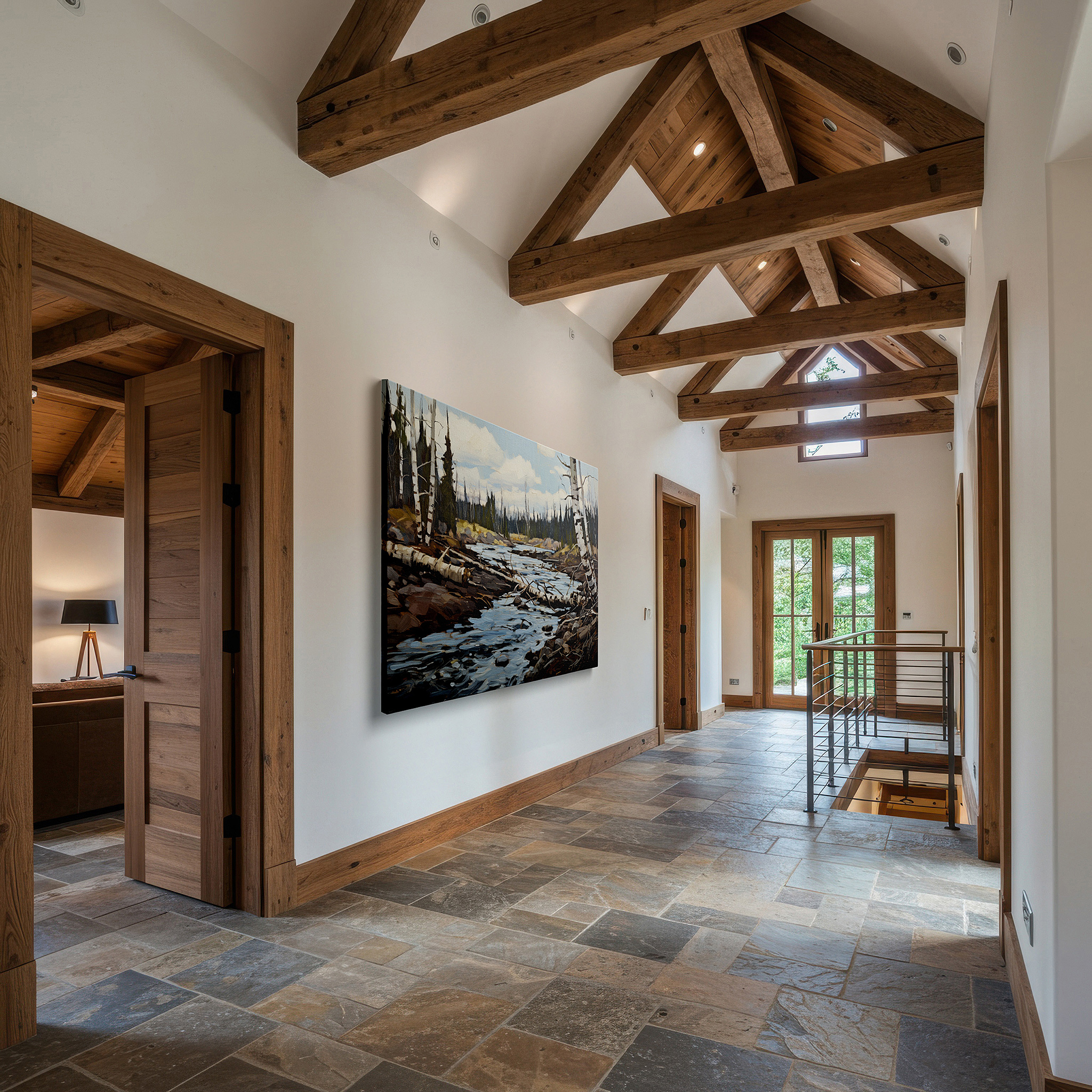 Bold and expansive at 90×60 cm — ideal for making a statement above large furniture — serene river landscape: a tranquil reflection of nature's majesty - large canvas wall art for office and bedroom decor