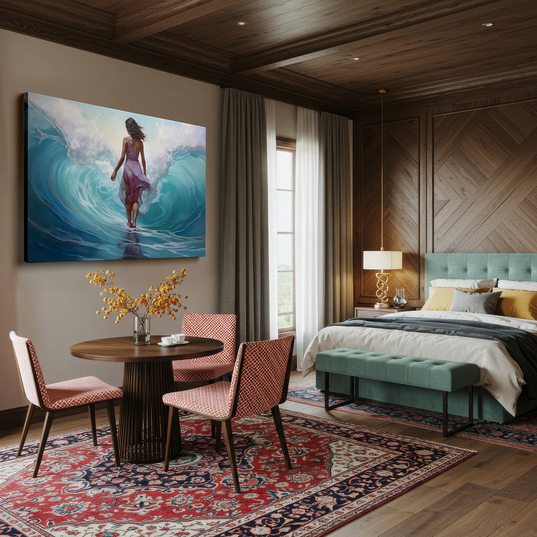 Bold and expansive at 90×60 cm — ideal for making a statement above large furniture — silhouetted dance by the ocean: a symphony of light and serenity - large canvas wall art for office and bedroom decor