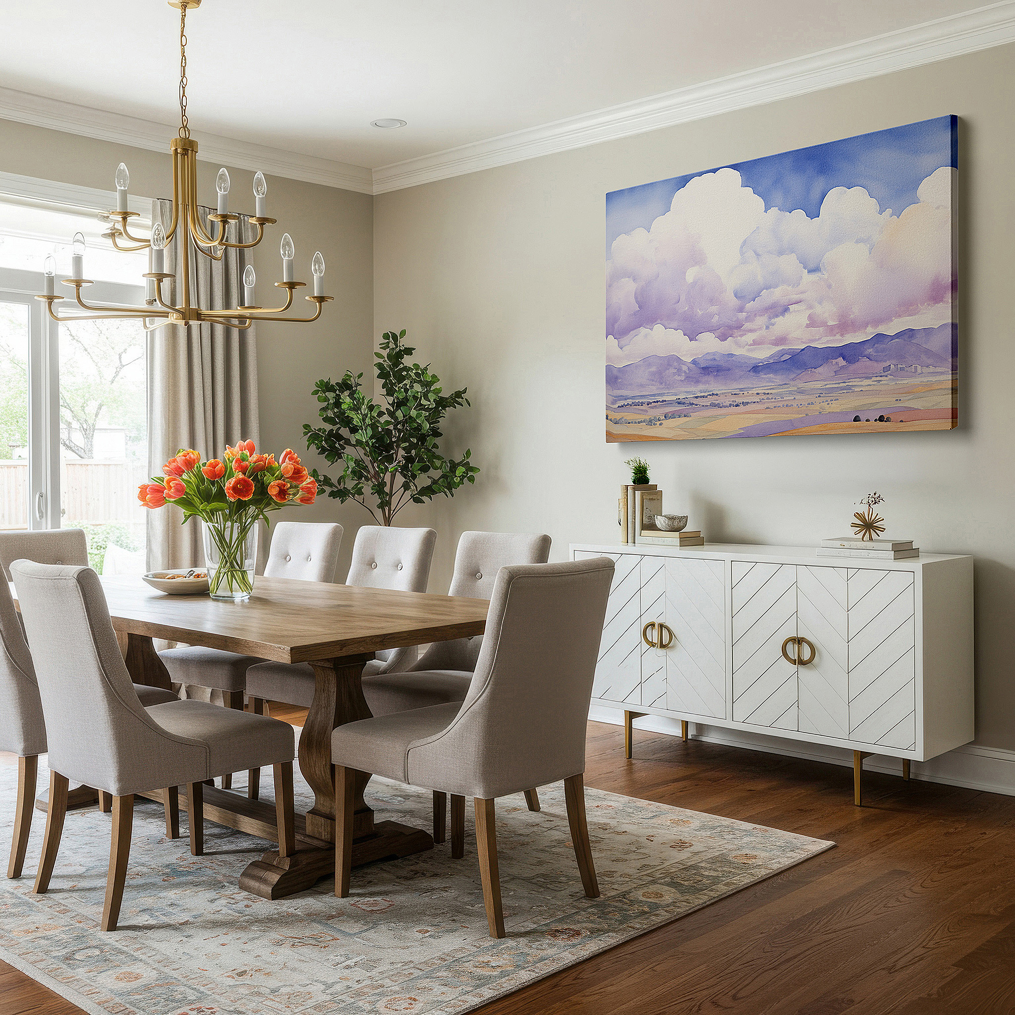 Bold and expansive at 90×60 cm — ideal for making a statement above large furniture — tranquil landscape with ethereal clouds and distant mountains, symphony of serenity large wall art, canvas wall art, wall decor for office