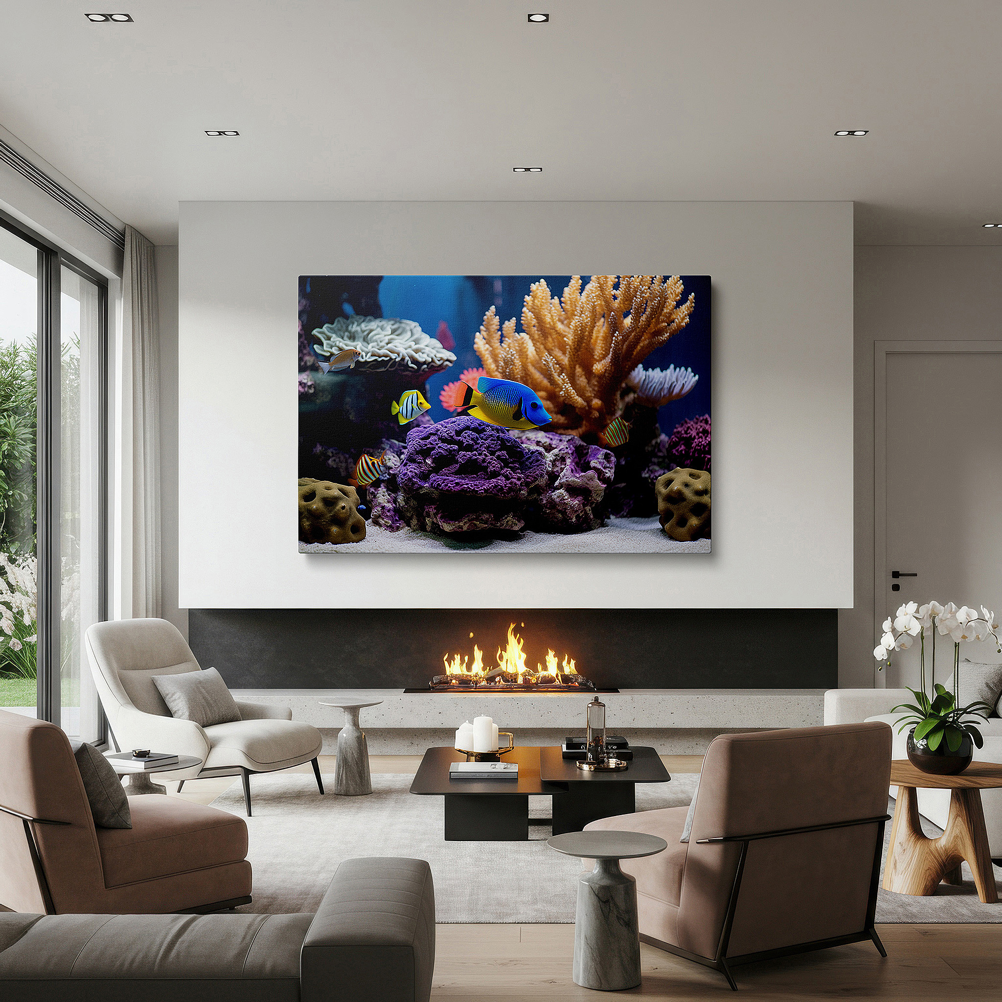 Bold and expansive at 90×60 cm — ideal for making a statement above large furniture — underwater paradise wall art: lush corals and vibrant marine life - large canvas for home and office decor, perfect for living room and bedroom
