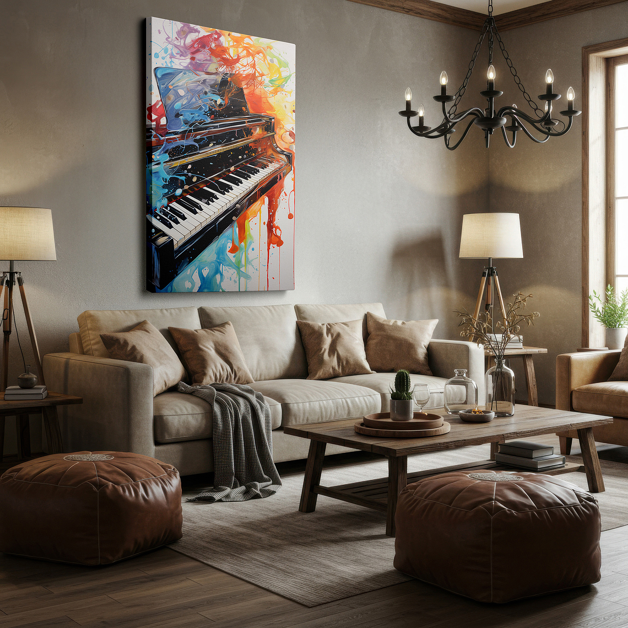 Bold and expansive at 90×60 cm — ideal for making a statement above large furniture — vibrant and dynamic grand piano abstract symphony large canvas wall art for office and bedroom decor