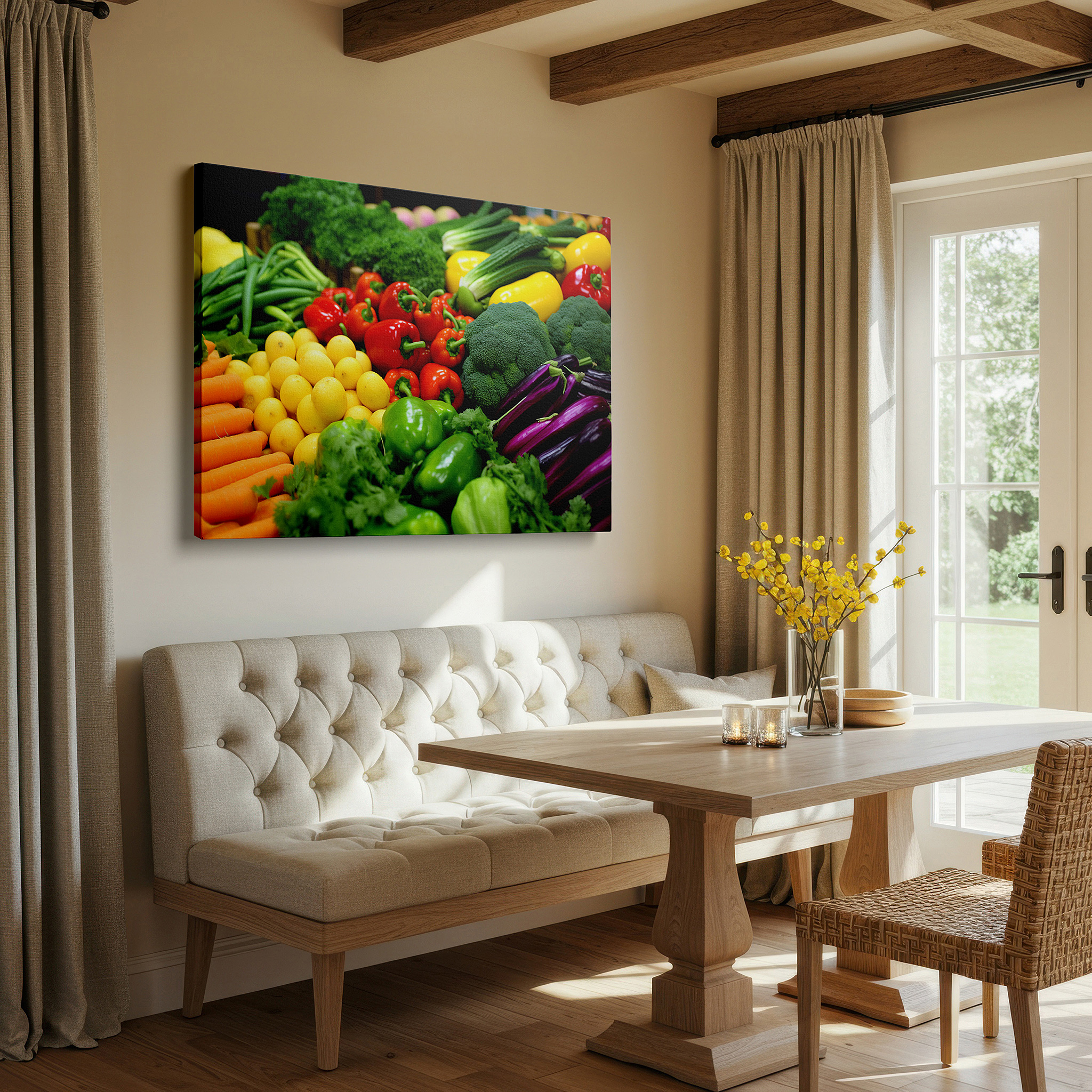 Bold and expansive at 90×60 cm — ideal for making a statement above large furniture — vibrant vegetable celebration: colorful and textured large wall art for offices, bedrooms, and living spaces