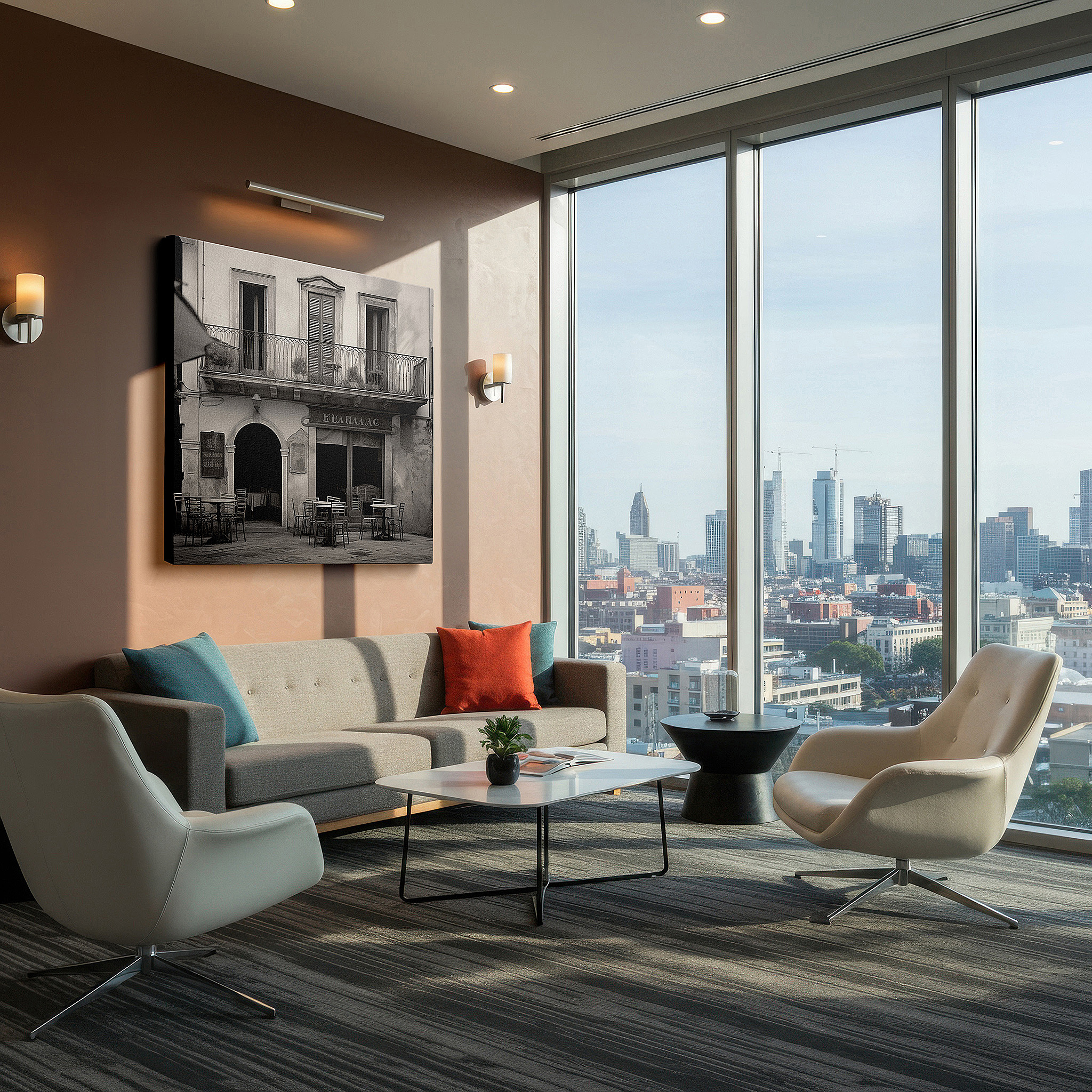Bold and expansive at 90×60 cm — ideal for making a statement above large furniture — wall art: timeless elegance of a classic restaurant facade in black and white - large canvas wall art for office, bedroom, and home decor.