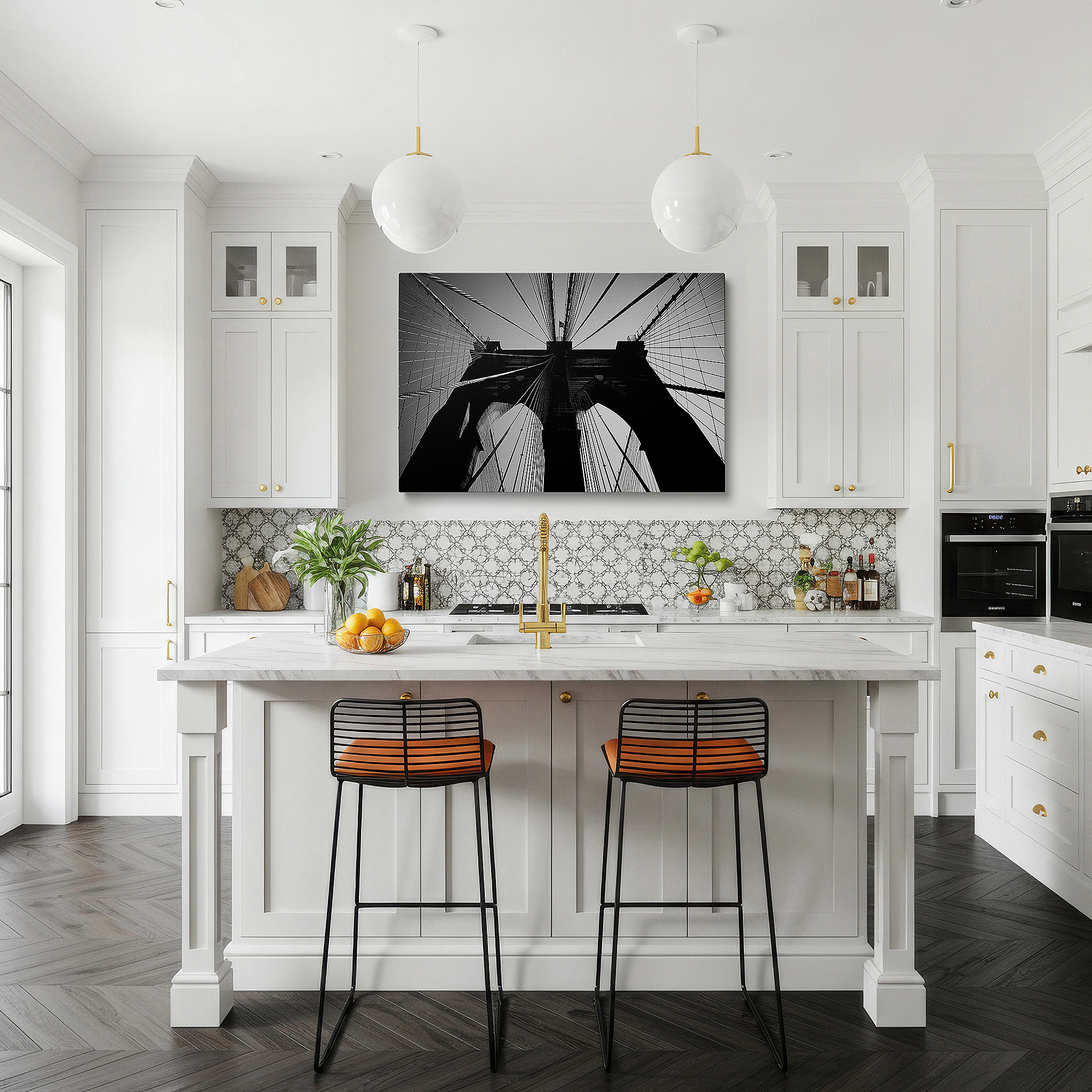Bold and expansive at 90×60 cm — ideal for making a statement above large furniture — wall decor: stunning black-and-white brooklyn bridge - a tribute to architectural genius and human spirit, large canvas art for home and office