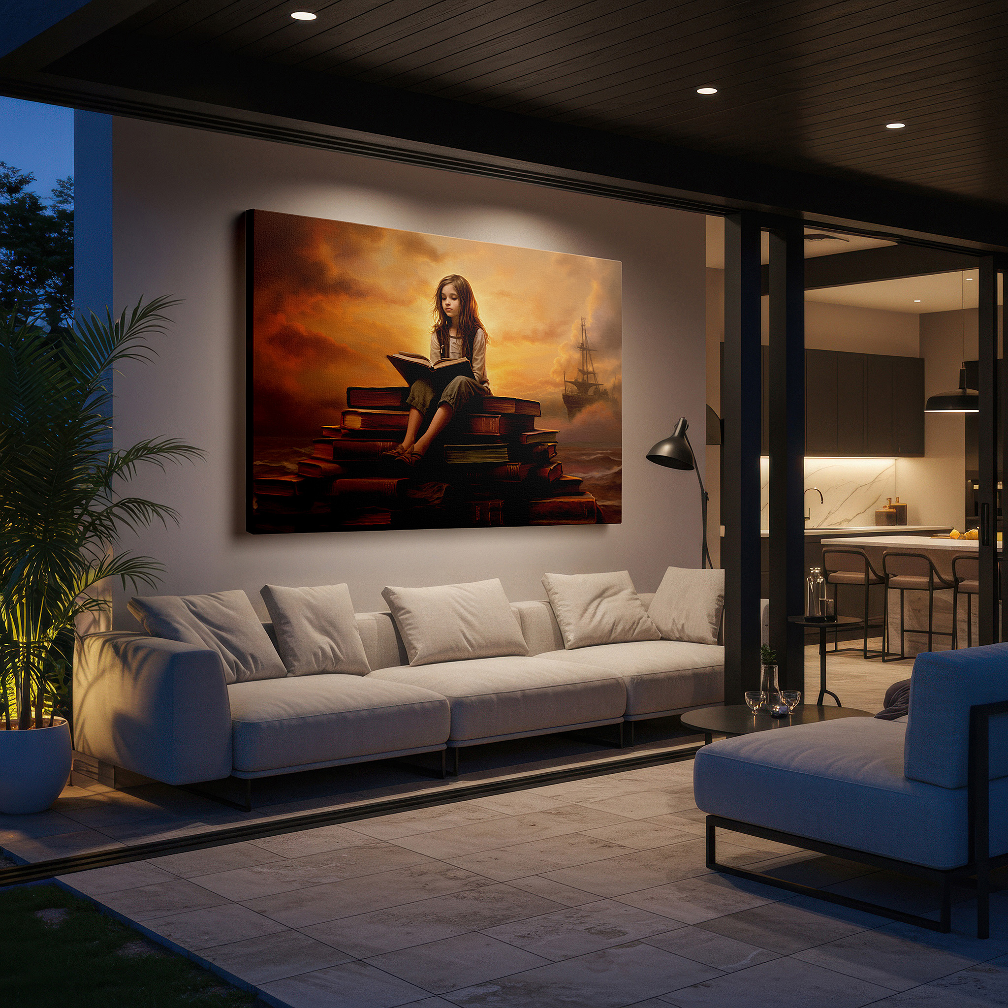 Bold and expansive at 90×60 cm — ideal for making a statement above large furniture — whimsical and wonderful golden light of knowledge wall art - large canvas for office, bedroom, and living room decor