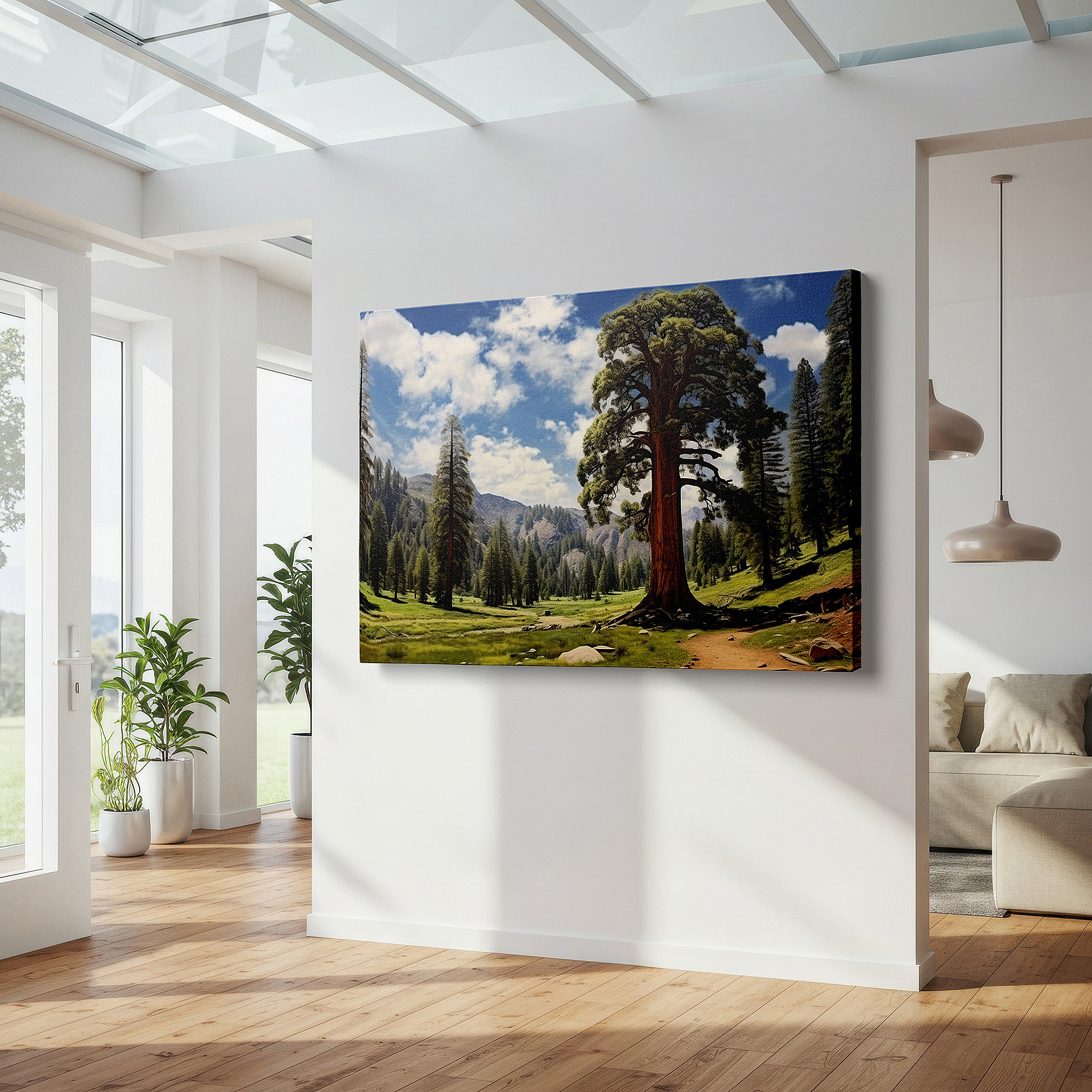 Close-up shows rich pigment, color blending, and brushwork texture — enchanting forest grandeur - explore the rich tapestry of nature with large canvas wall art for home and office decor