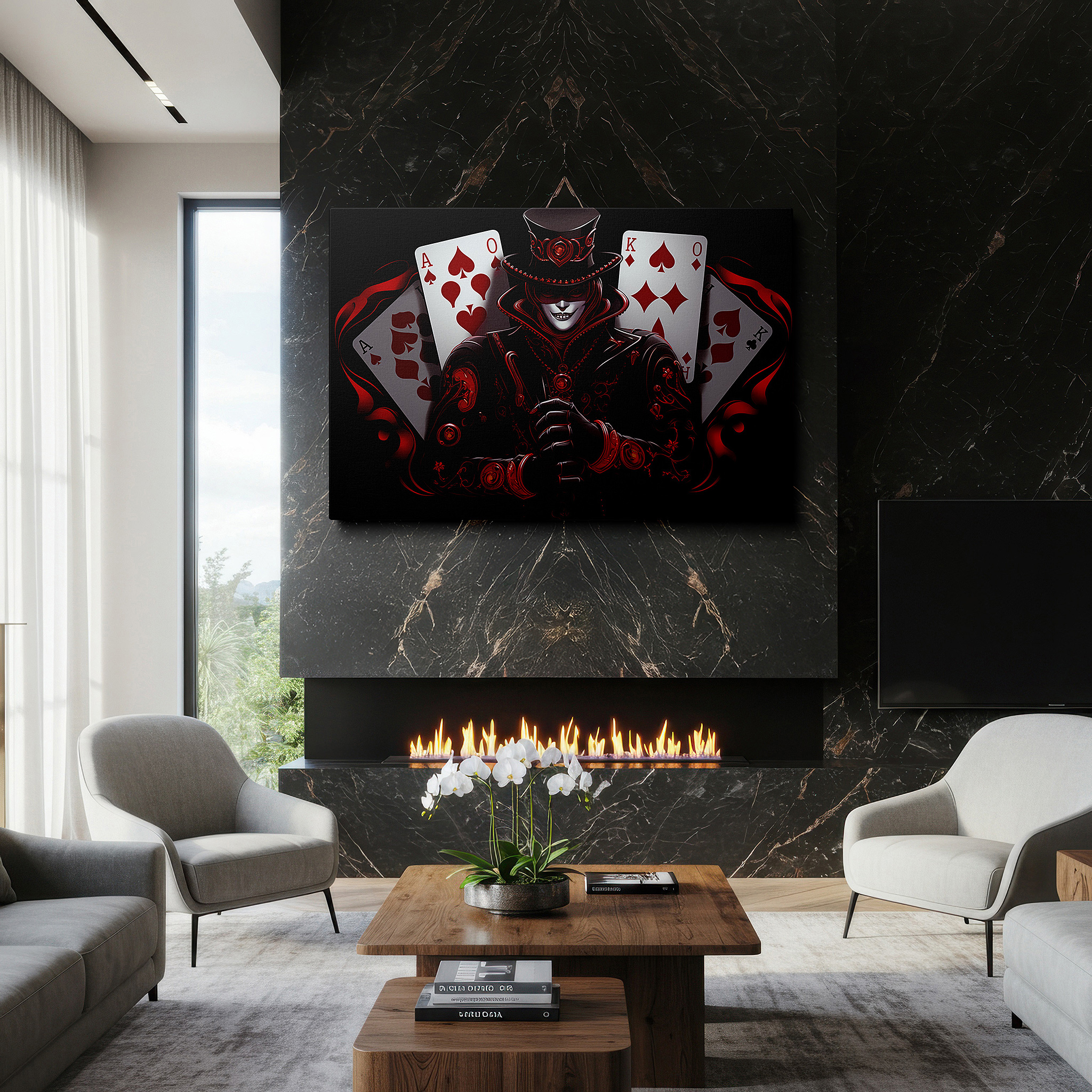 Close-up shows rich pigment, color blending, and brushwork texture — enchanting wizard of cards: a transformative, mystical large wall art piece for office and bedroom decor, available on canvas